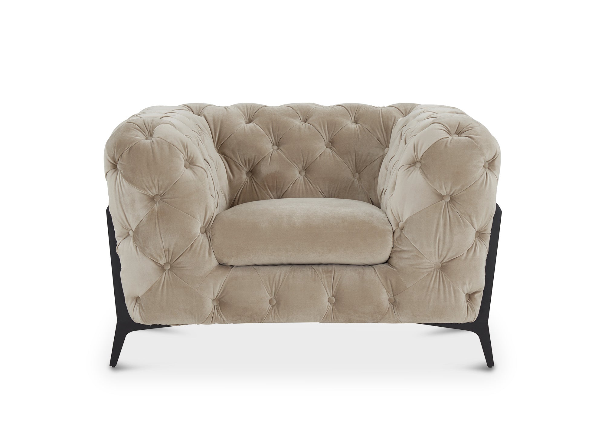 Sillón Chesterfield tapizado en terciopelo beige CARMEN