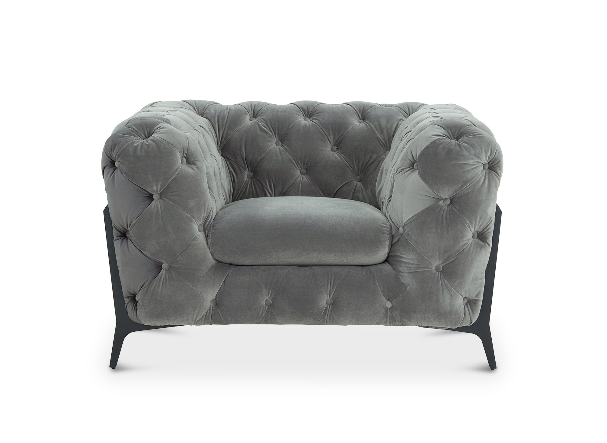 Sillón Chesterfield tapizado en terciopelo gris CARMEN
