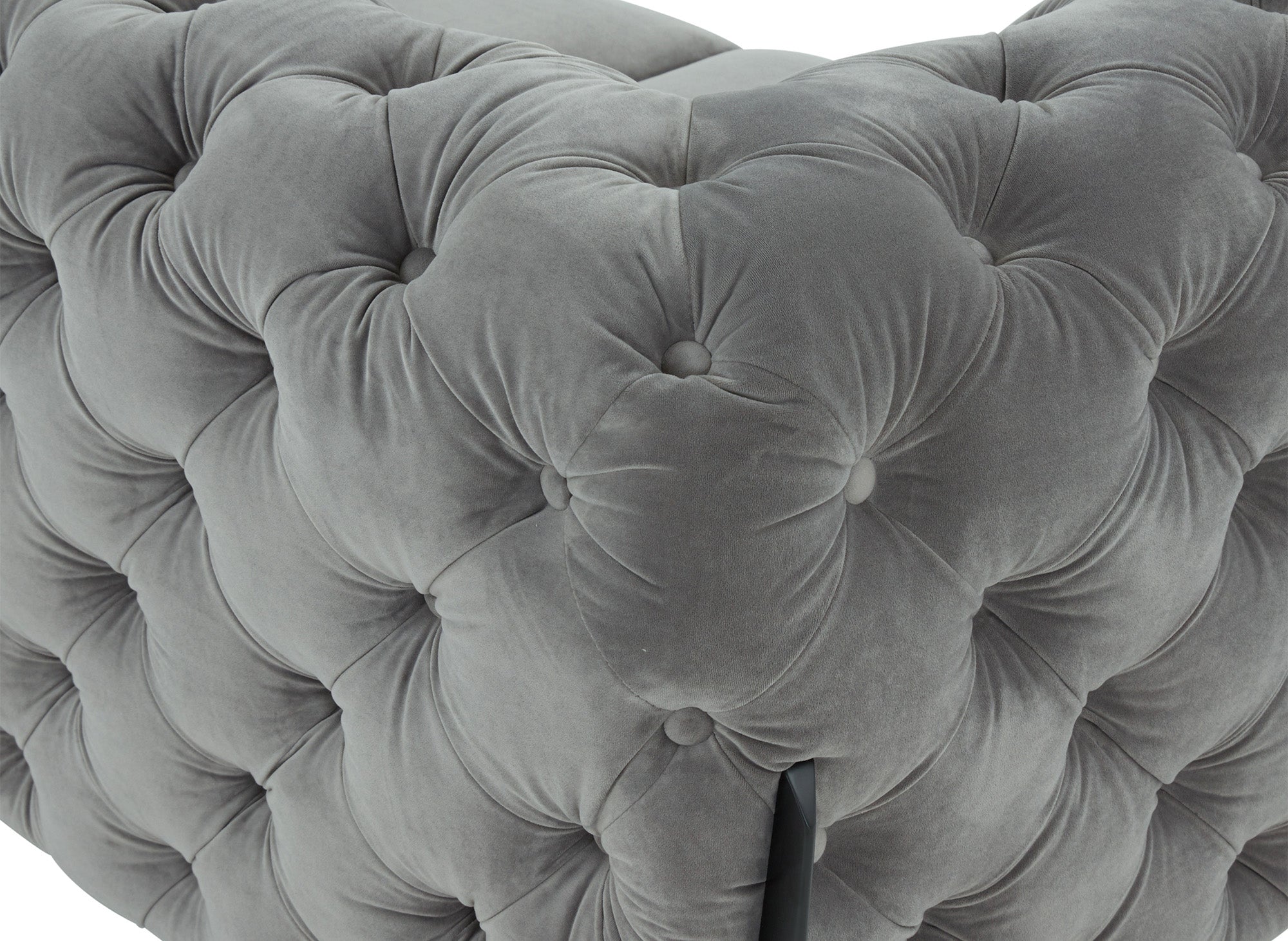 Sofá fijo CARMEN de 2 plazas estilo Chesterfield capitoné, terciopelo gris