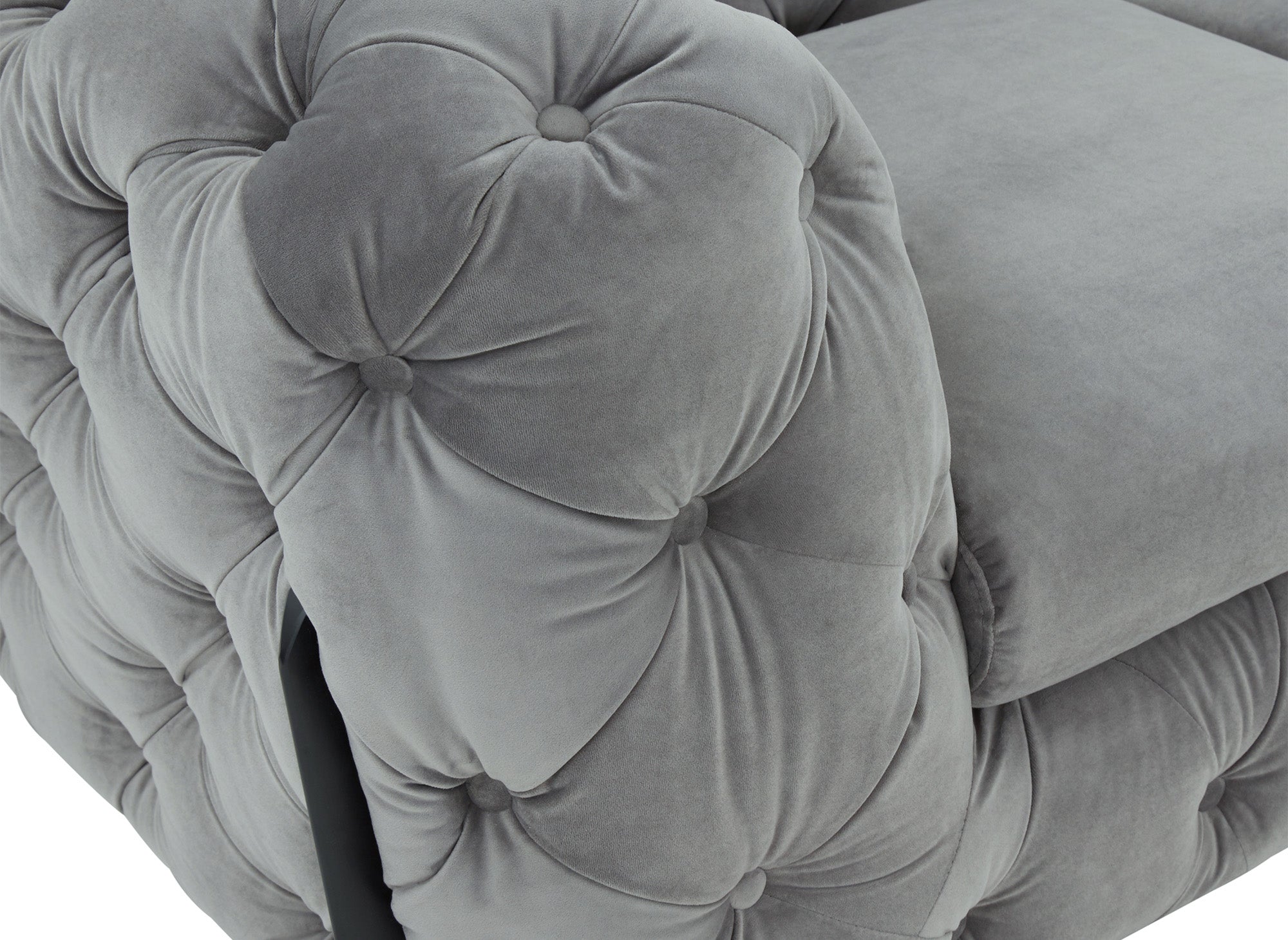 Sofá fijo CARMEN de 2 plazas estilo Chesterfield capitoné, terciopelo gris