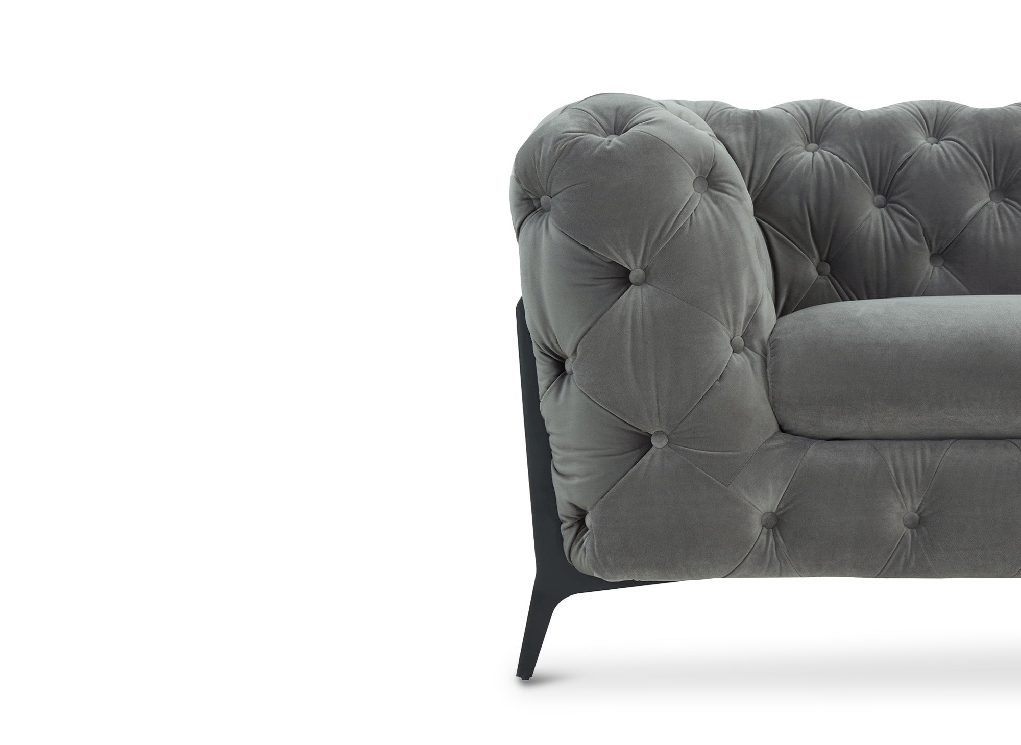 Sofá fijo CARMEN de 2 plazas estilo Chesterfield capitoné, terciopelo gris