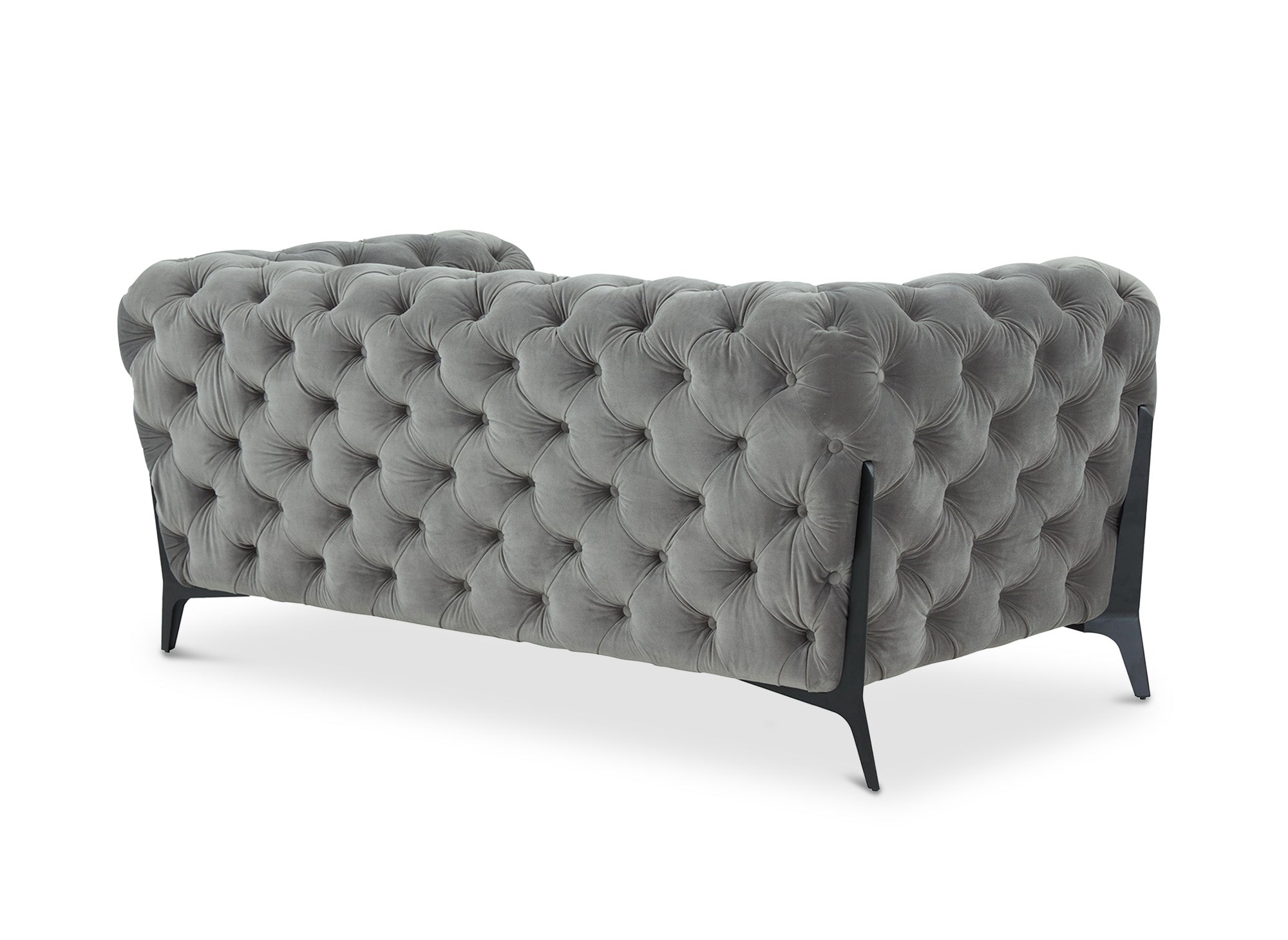 Sofá fijo CARMEN de 2 plazas estilo Chesterfield capitoné, terciopelo gris