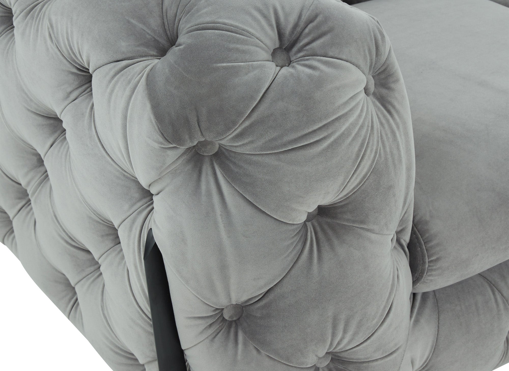 Sofá fijo CARMEN de 3 plazas, estilo Chesterfield capitoné, terciopelo gris