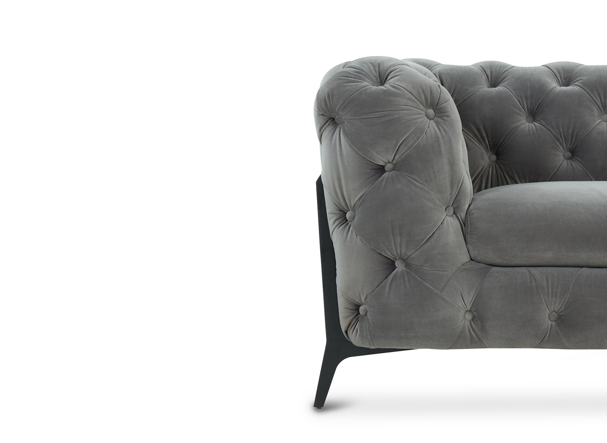 Sofá fijo CARMEN de 3 plazas, estilo Chesterfield capitoné, terciopelo gris