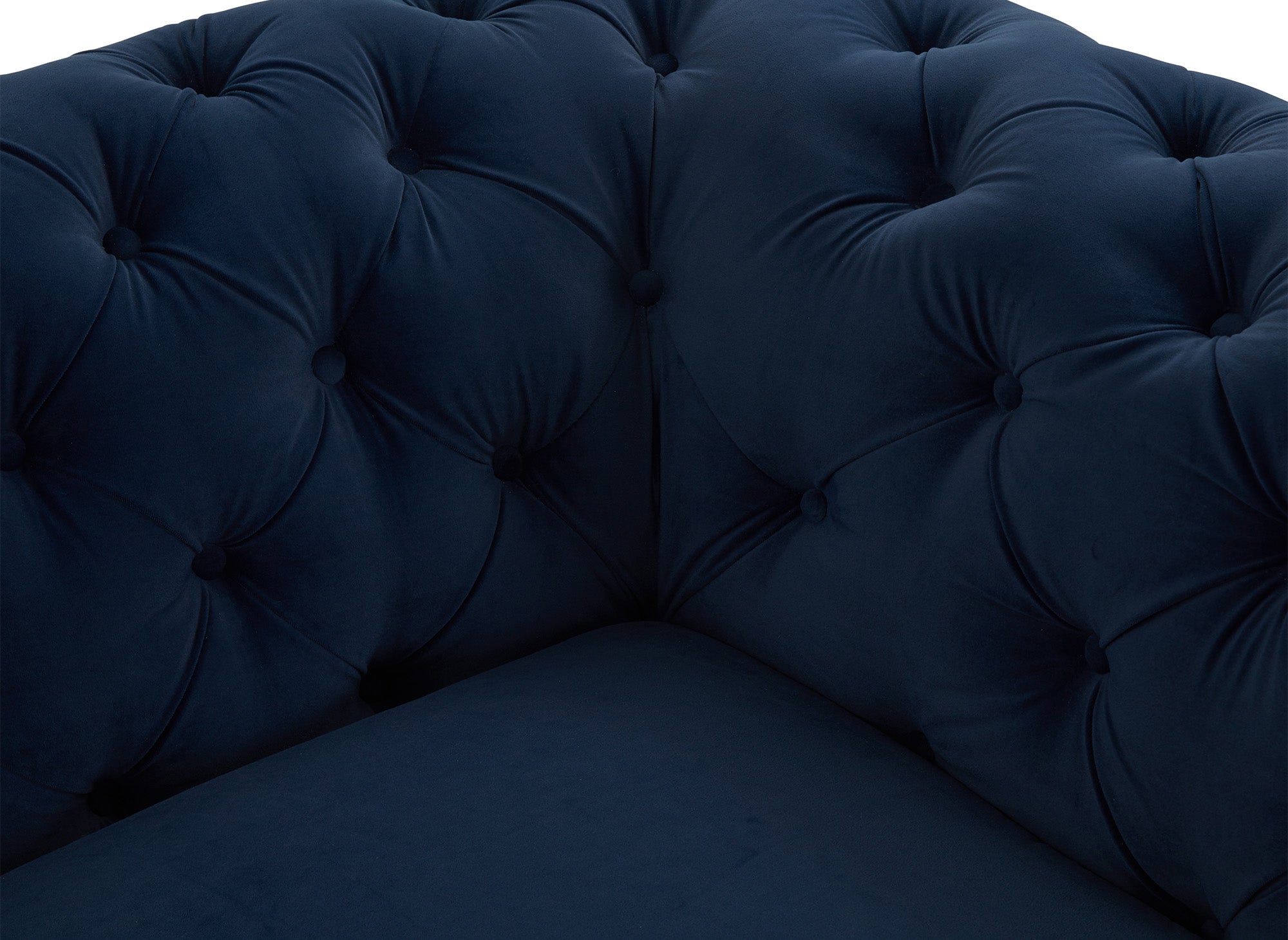 Sofá fijo CARMEN de 3 plazas, estilo Chesterfield capitoné, terciopelo azul