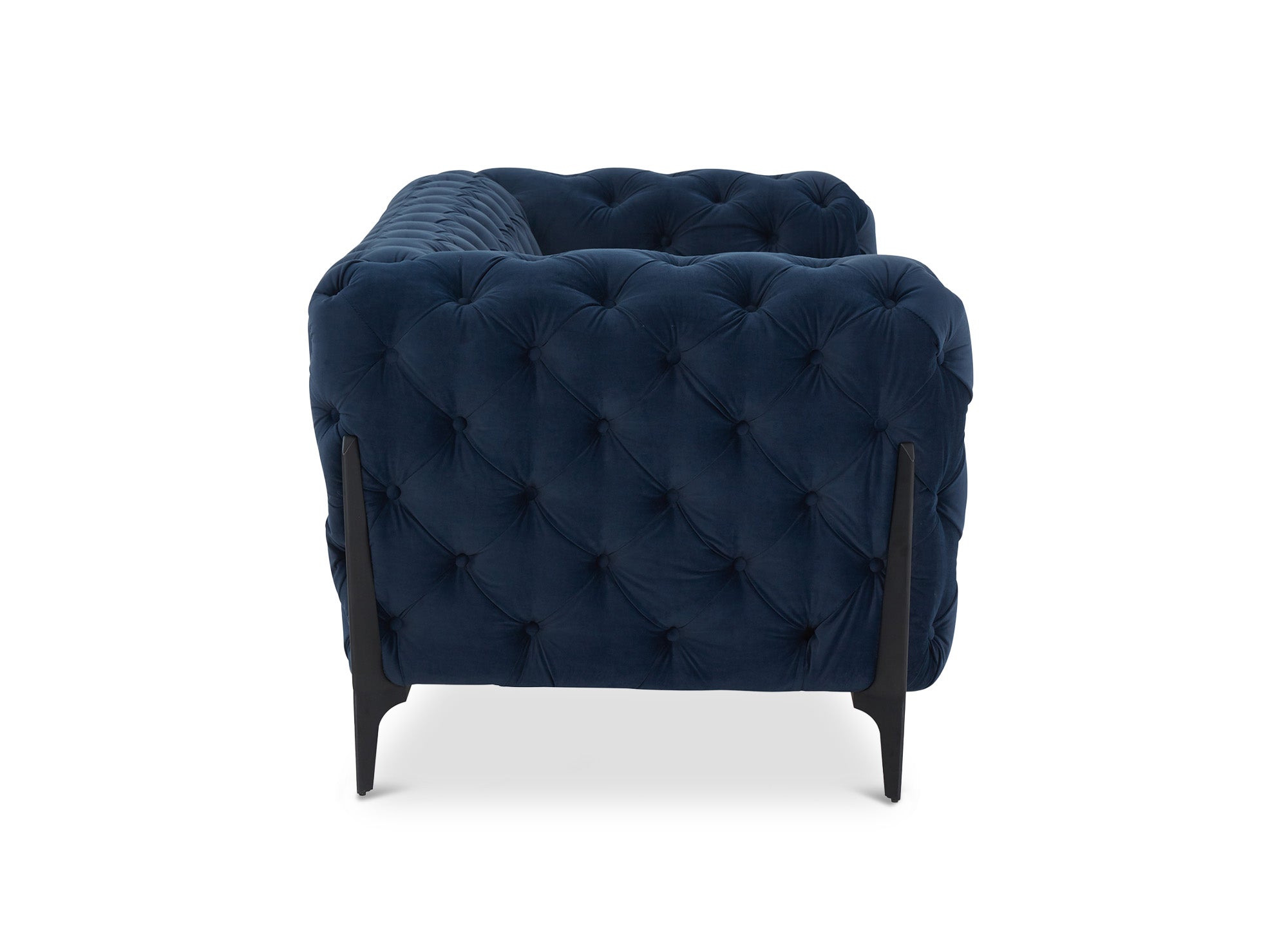 Sofá fijo CARMEN de 3 plazas, estilo Chesterfield capitoné, terciopelo azul