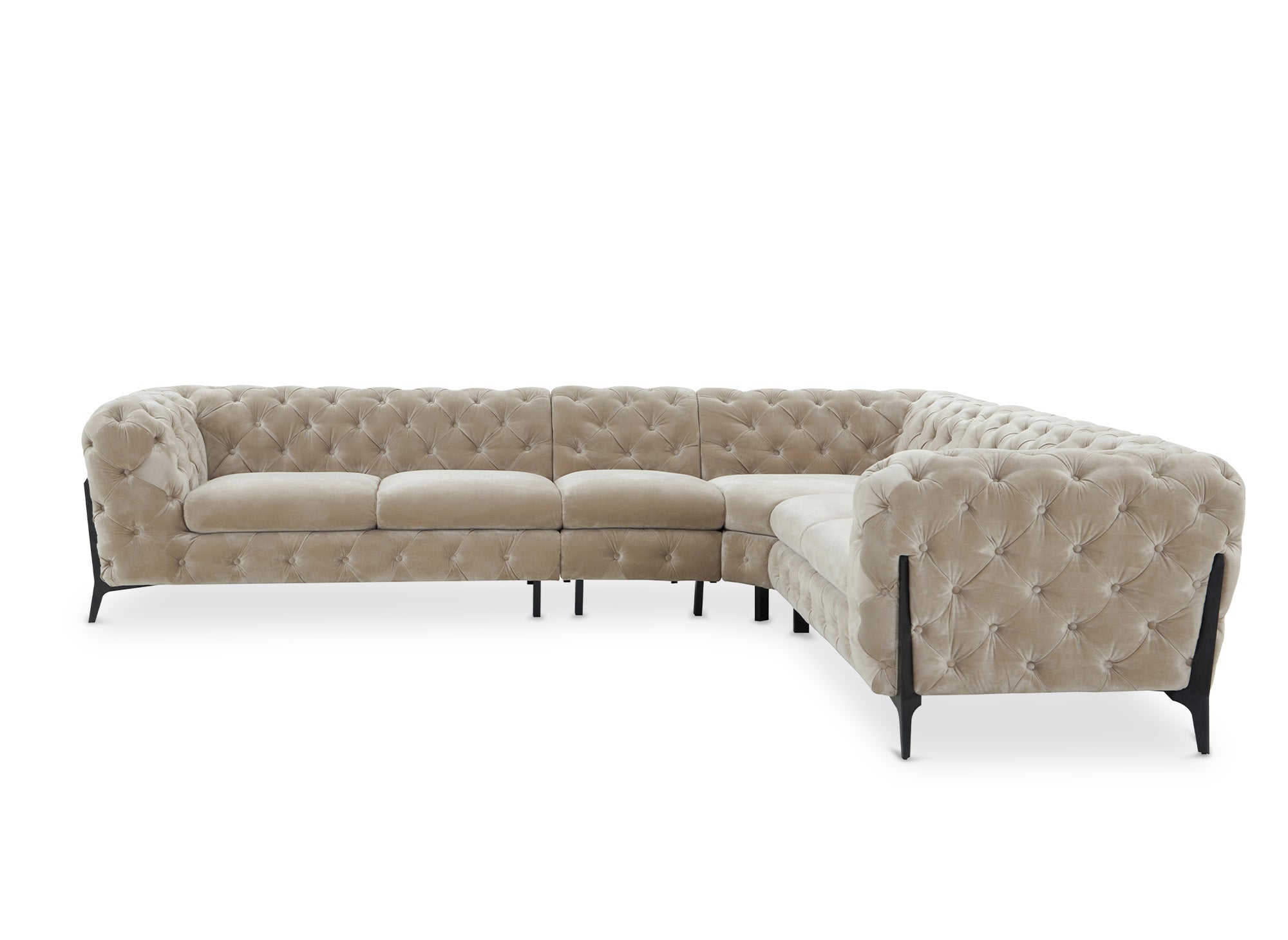 Sofá esquinero reversible CARMEN Chesterfield capitoné en terciopelo beige