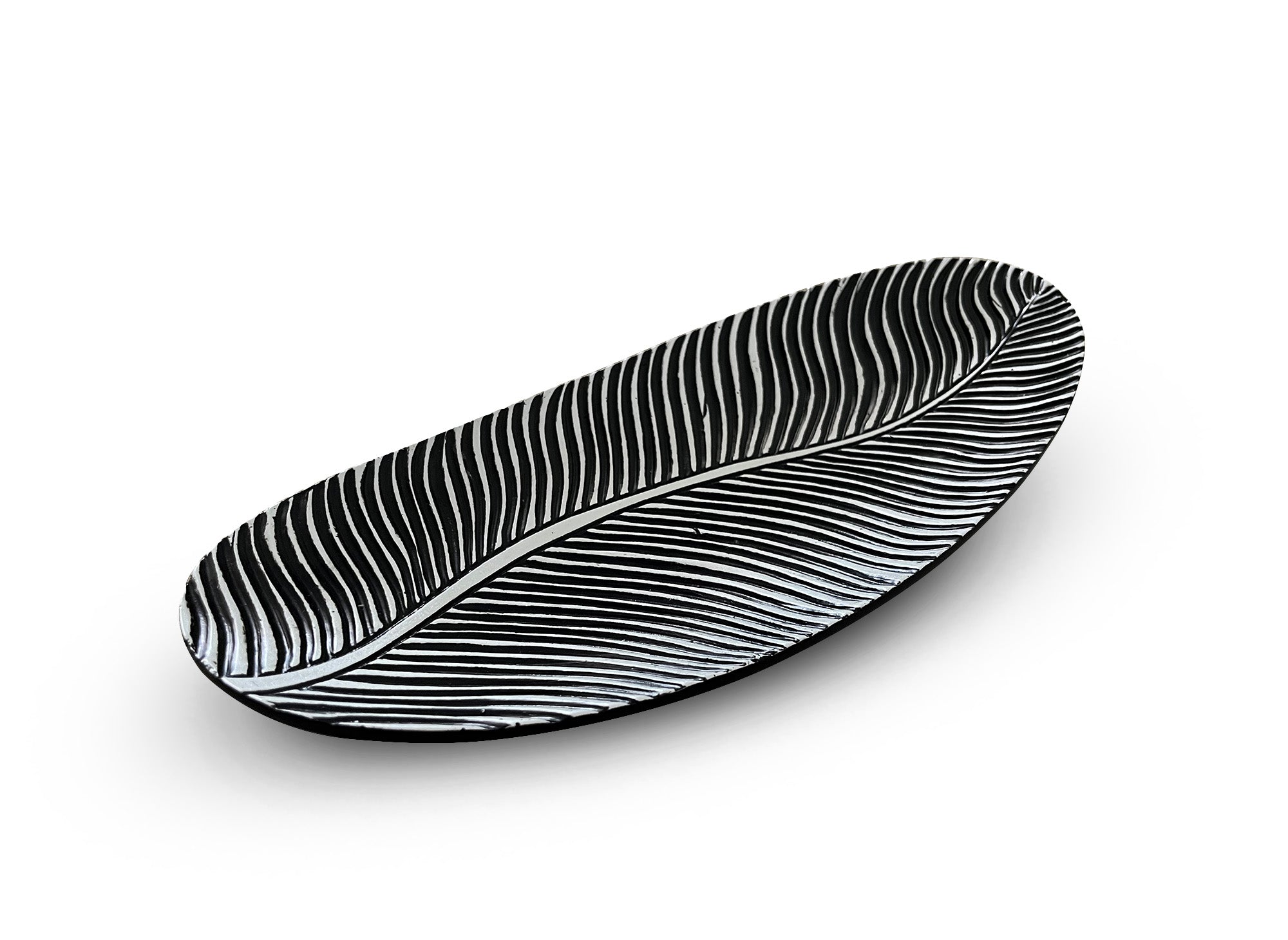 Cuenco ovalado de resina blanca y negra, 37 cm, EBENE