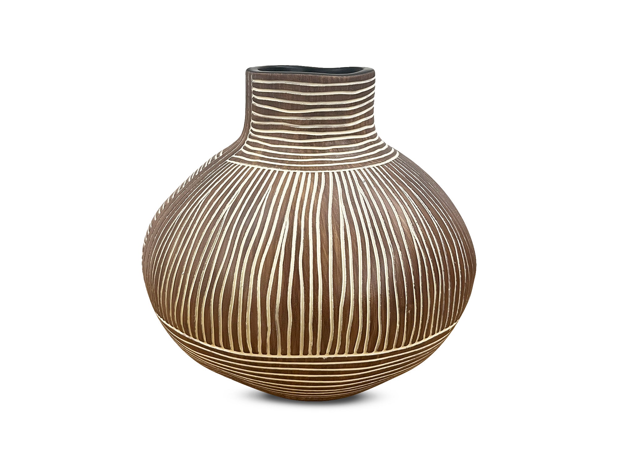 Jarrón étnico AKIRA de madera y poliresina blanca, 21 cm de alto