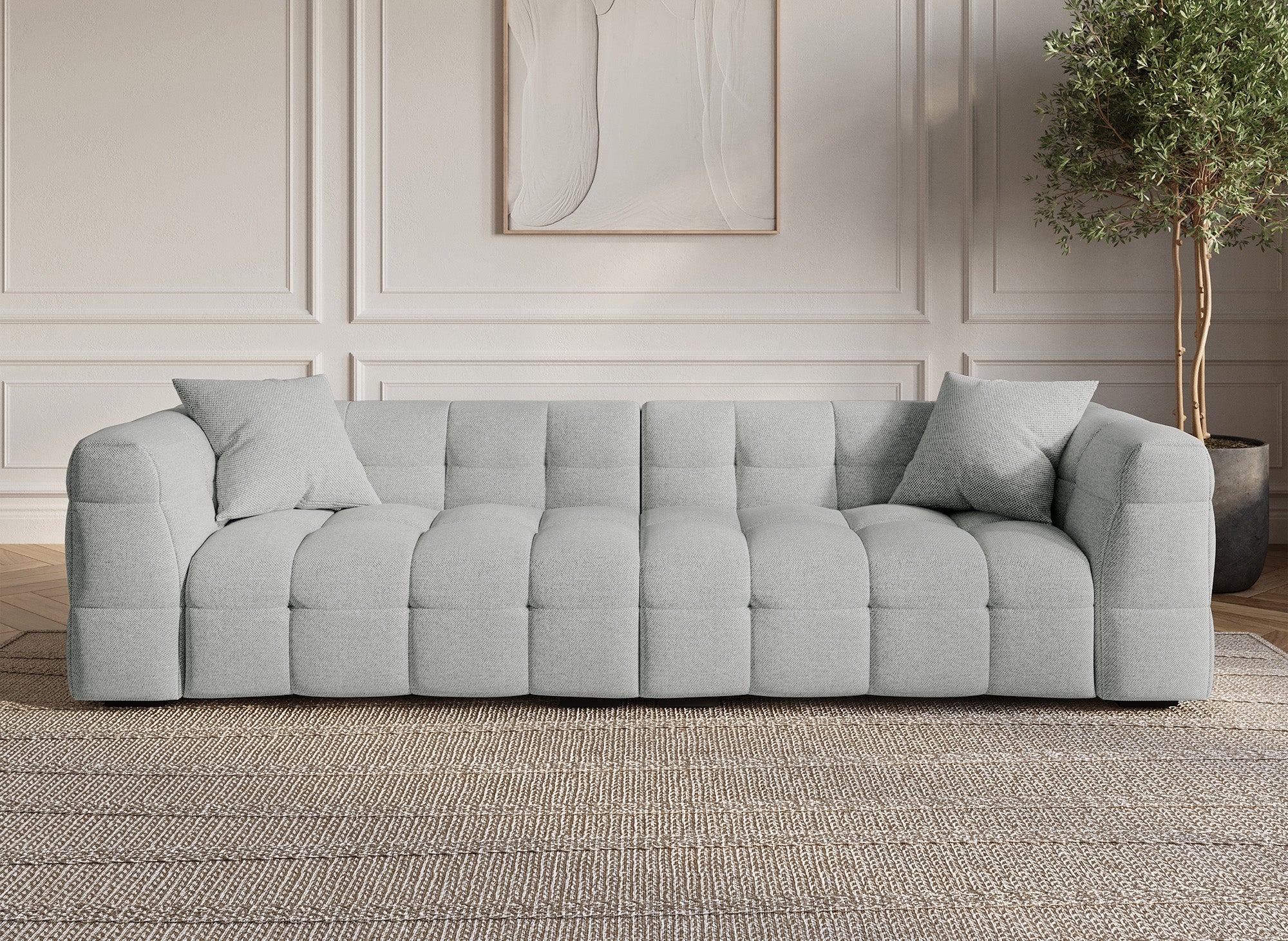 Sofá BELLA de 4 plazas en tela gris