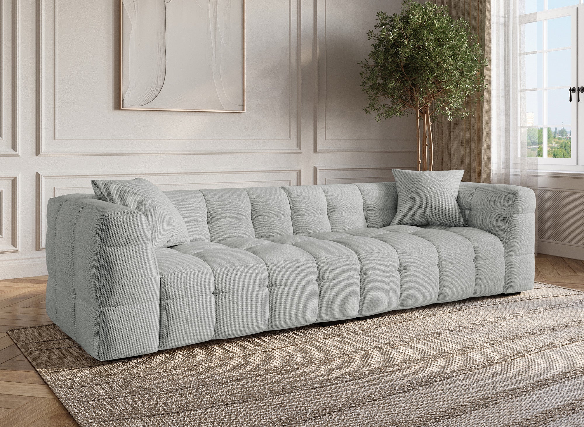 Sofá BELLA de 4 plazas en tela gris