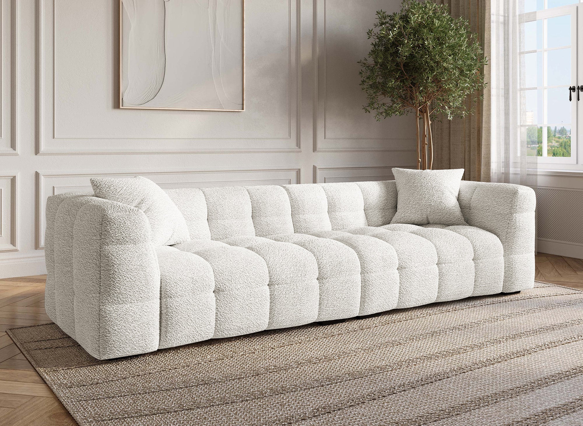 Sofá BELLA de 4 plazas en imitación piel de oveja color crudo