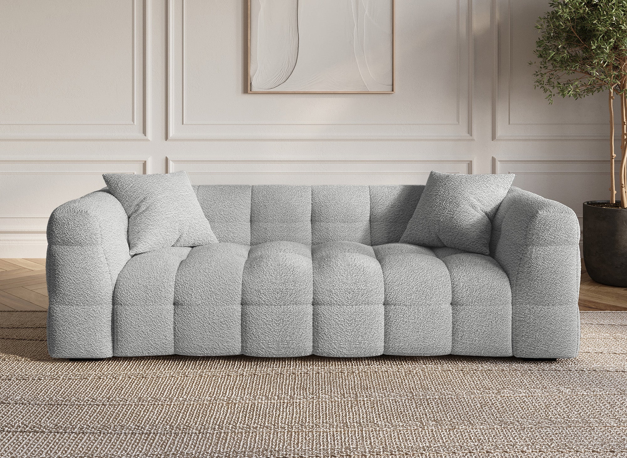 Sofá BELLA de 3 plazas en imitación piel de oveja gris