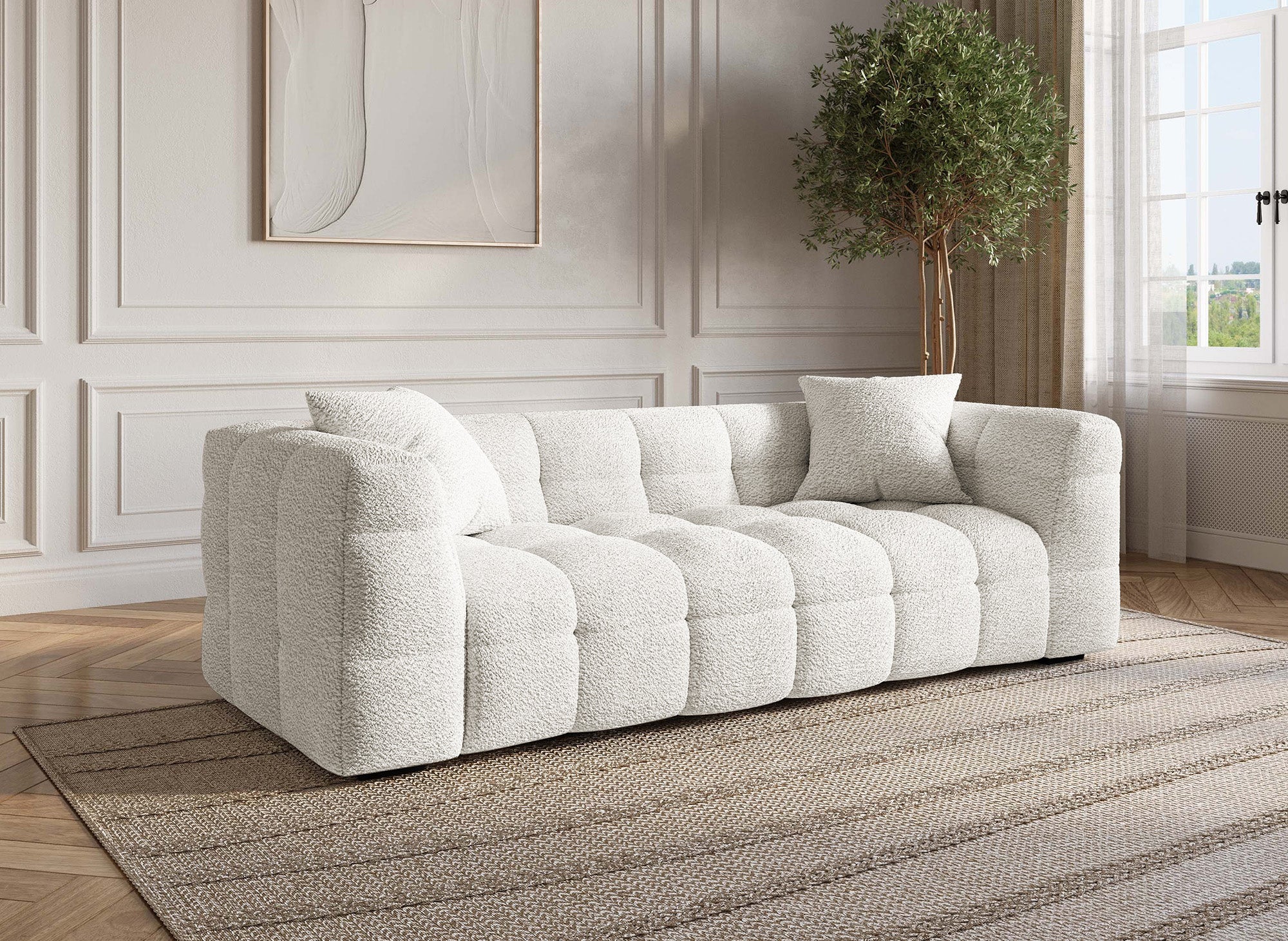 Sofá BELLA de 3 plazas en efecto piel de oveja color crudo