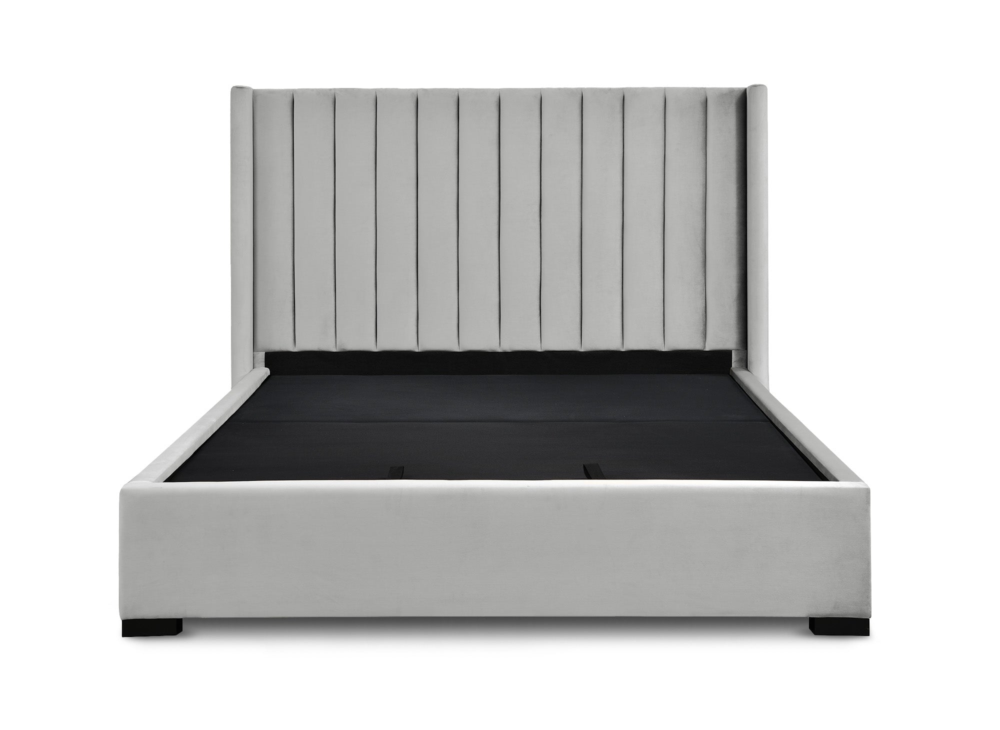 Cama ALENA de terciopelo gris con almacenaje 180x200