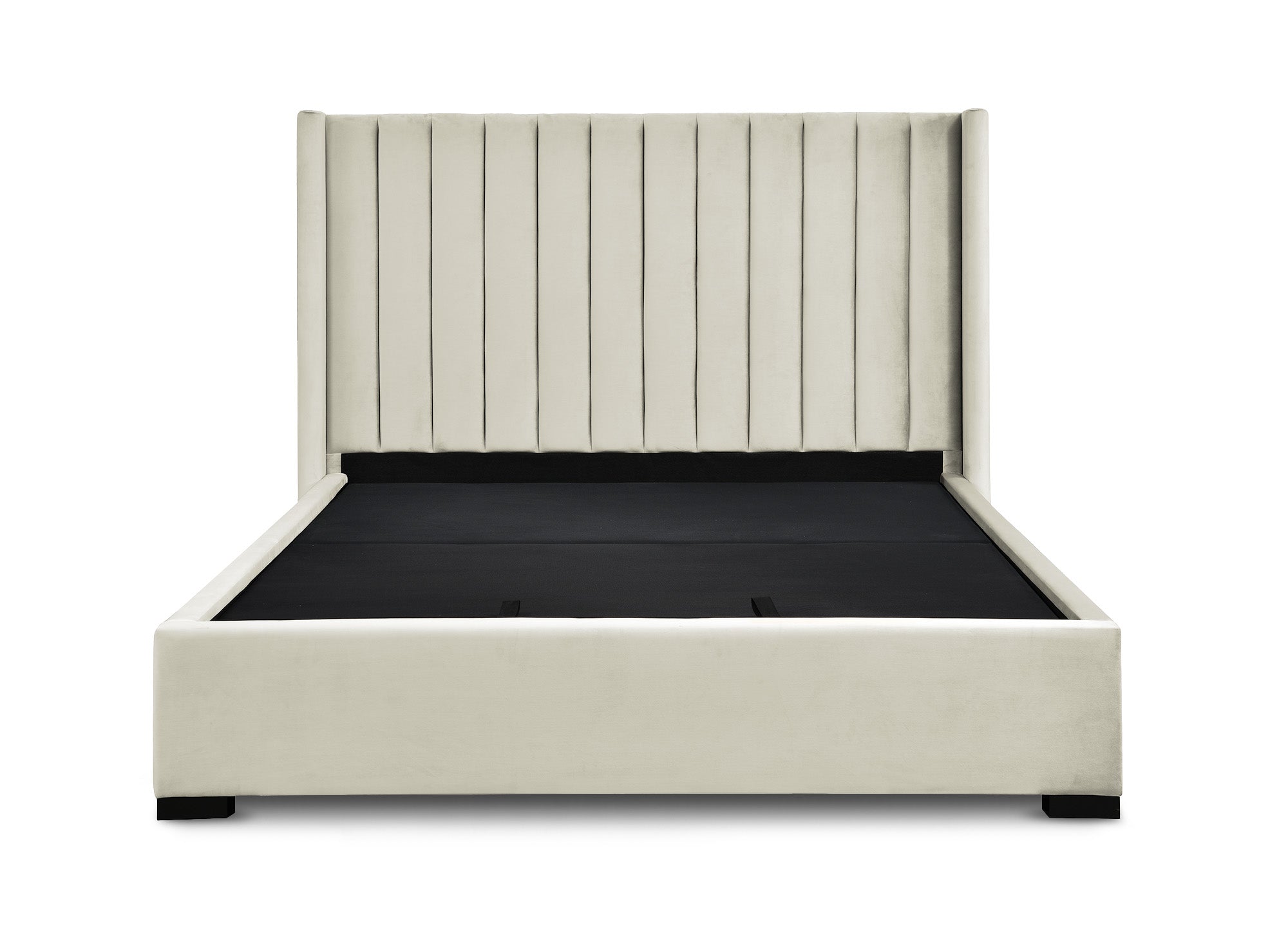 Cama con almacenaje ALENA de terciopelo beige 180x200 cm