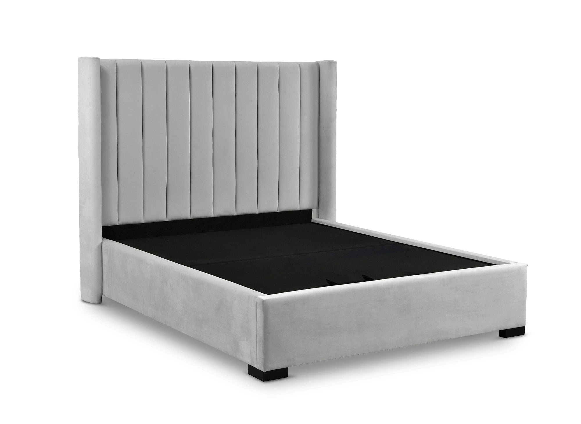 Cama con almacenaje ALENA de terciopelo gris 160x200 cm