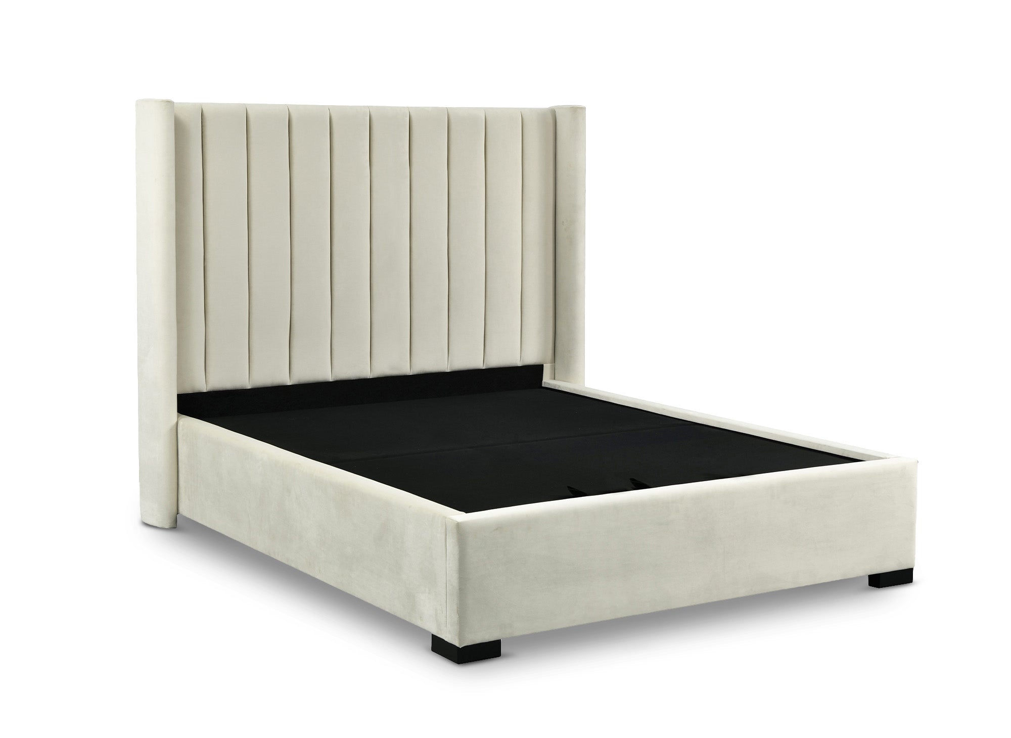 Cama con almacenaje ALENA de terciopelo beige 160x200 cm