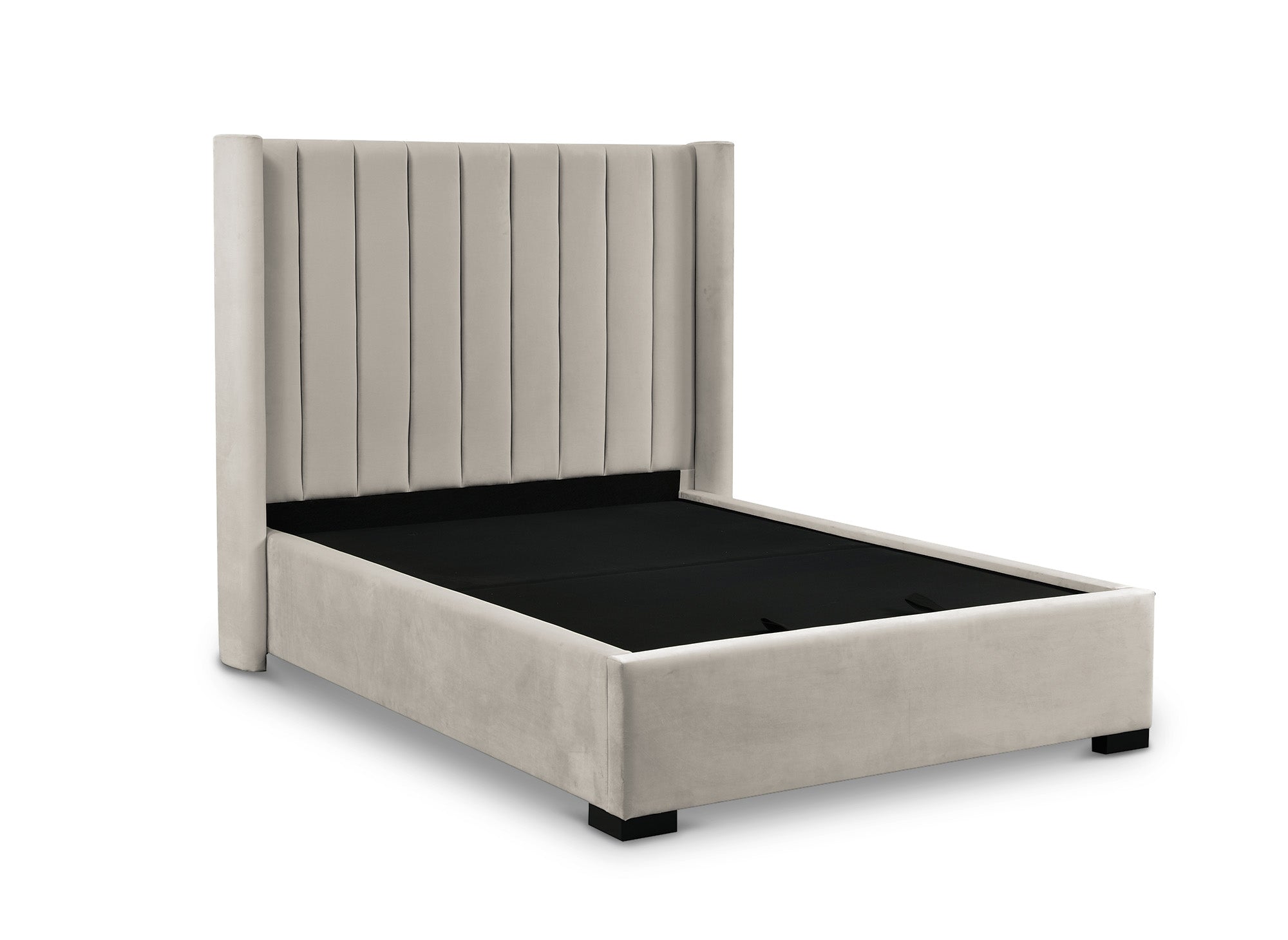 Cama con almacenaje ALENA de terciopelo color topo, 140x190 cm