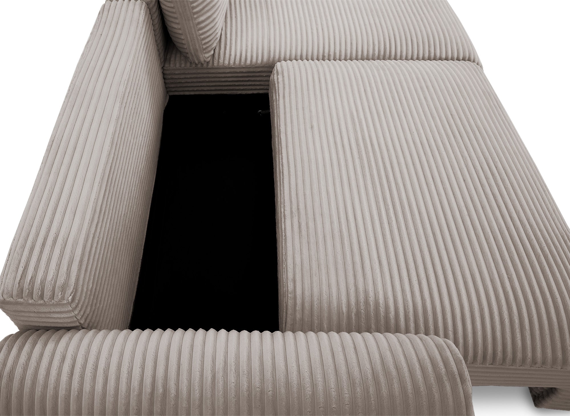 Sofá cama esquinero TILDA con almacenaje en pana color topo suave - Esquina derecha