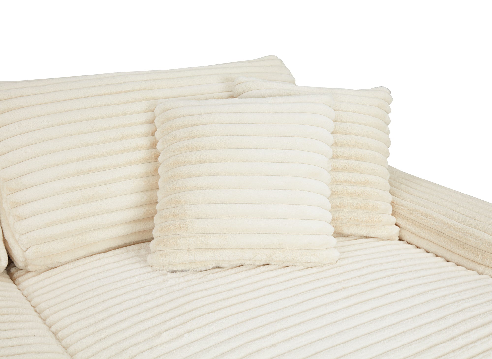 Sofá chaise longue recto de 2 plazas DAHO en tejido acanalado beige suave