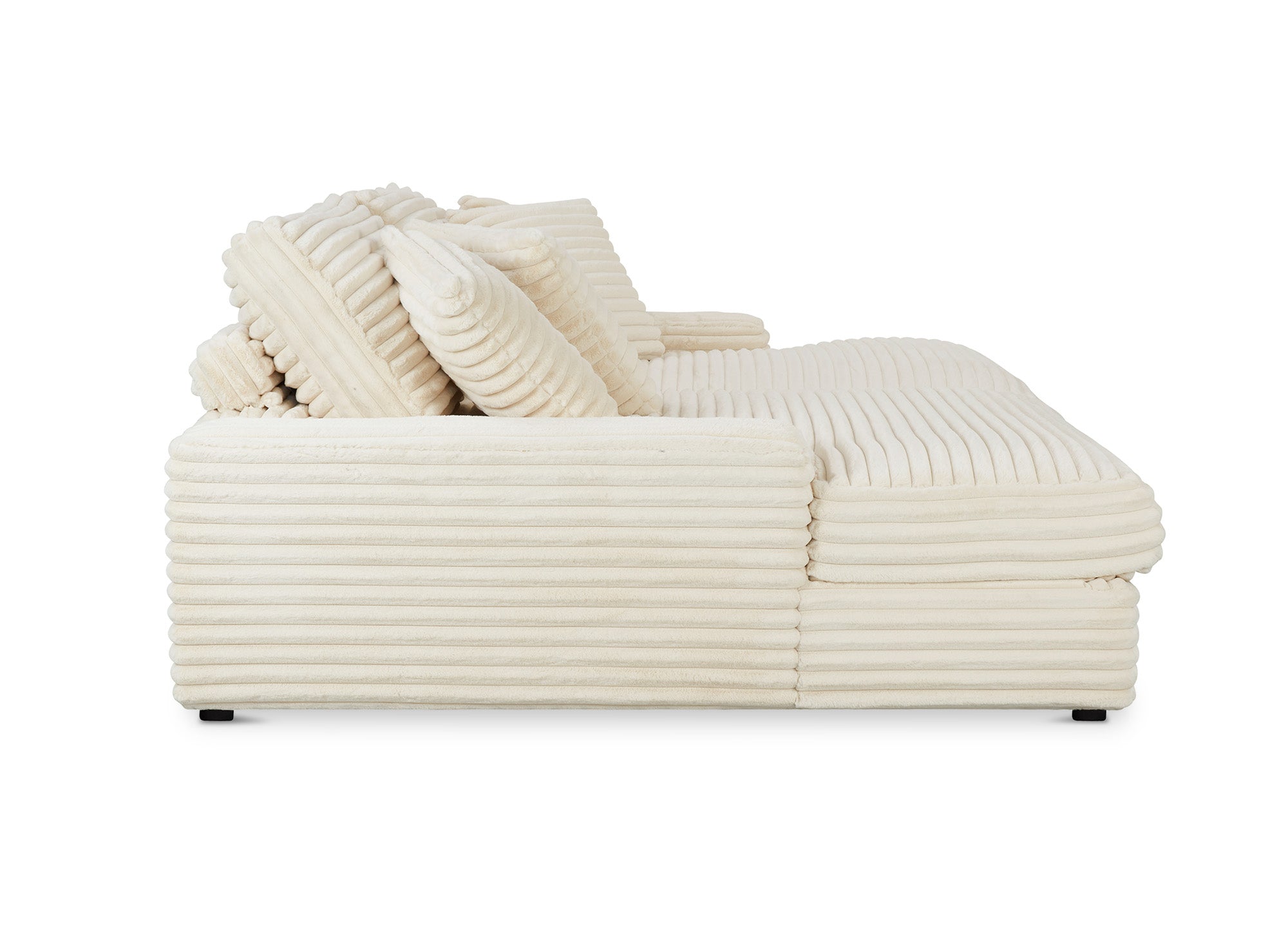 Sofá chaise longue recto de 2 plazas DAHO en tejido acanalado beige suave