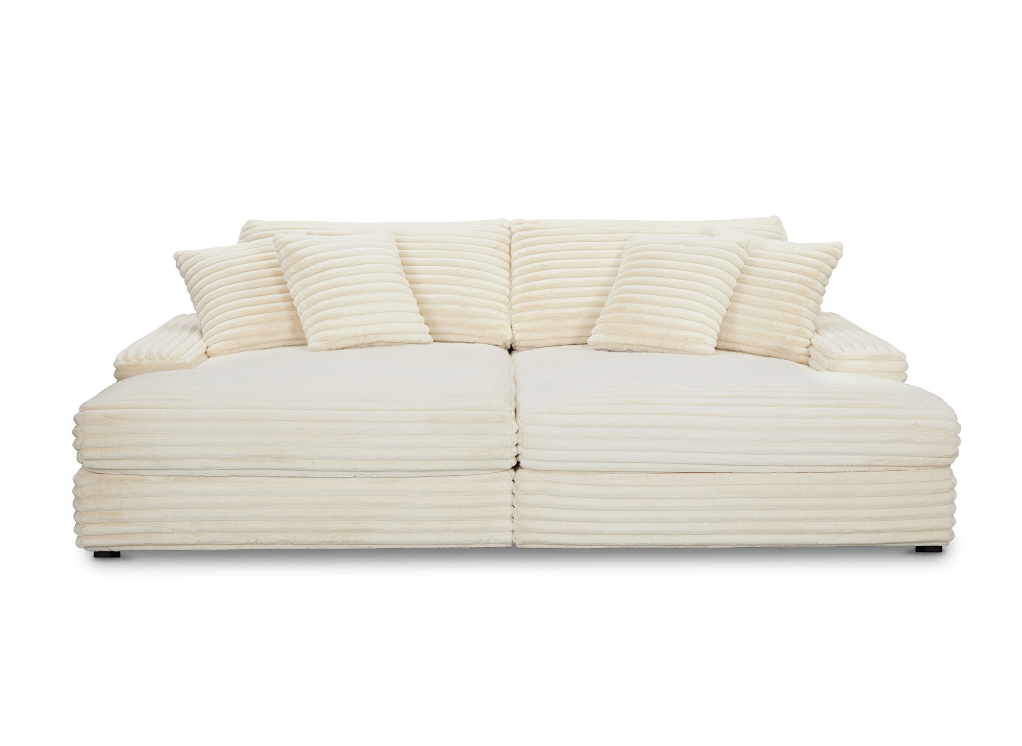 Sofá recto de 2 plazas DAHO en suave tejido acanalado color beige