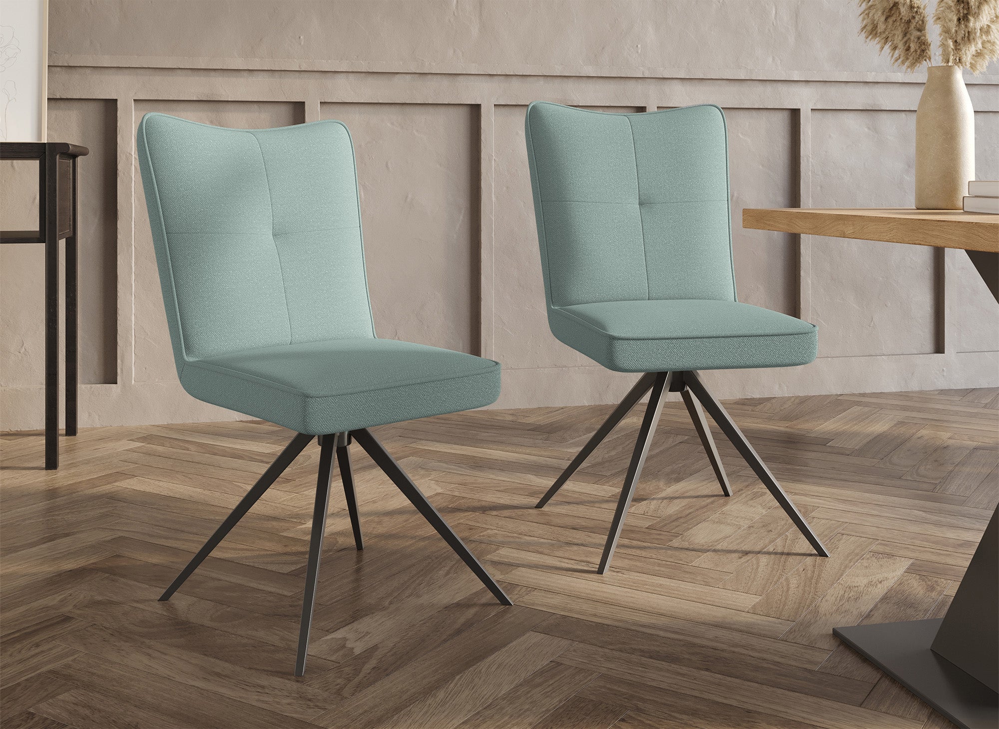 Juego de 2 sillas giratorias FELICIE en tela verde claro