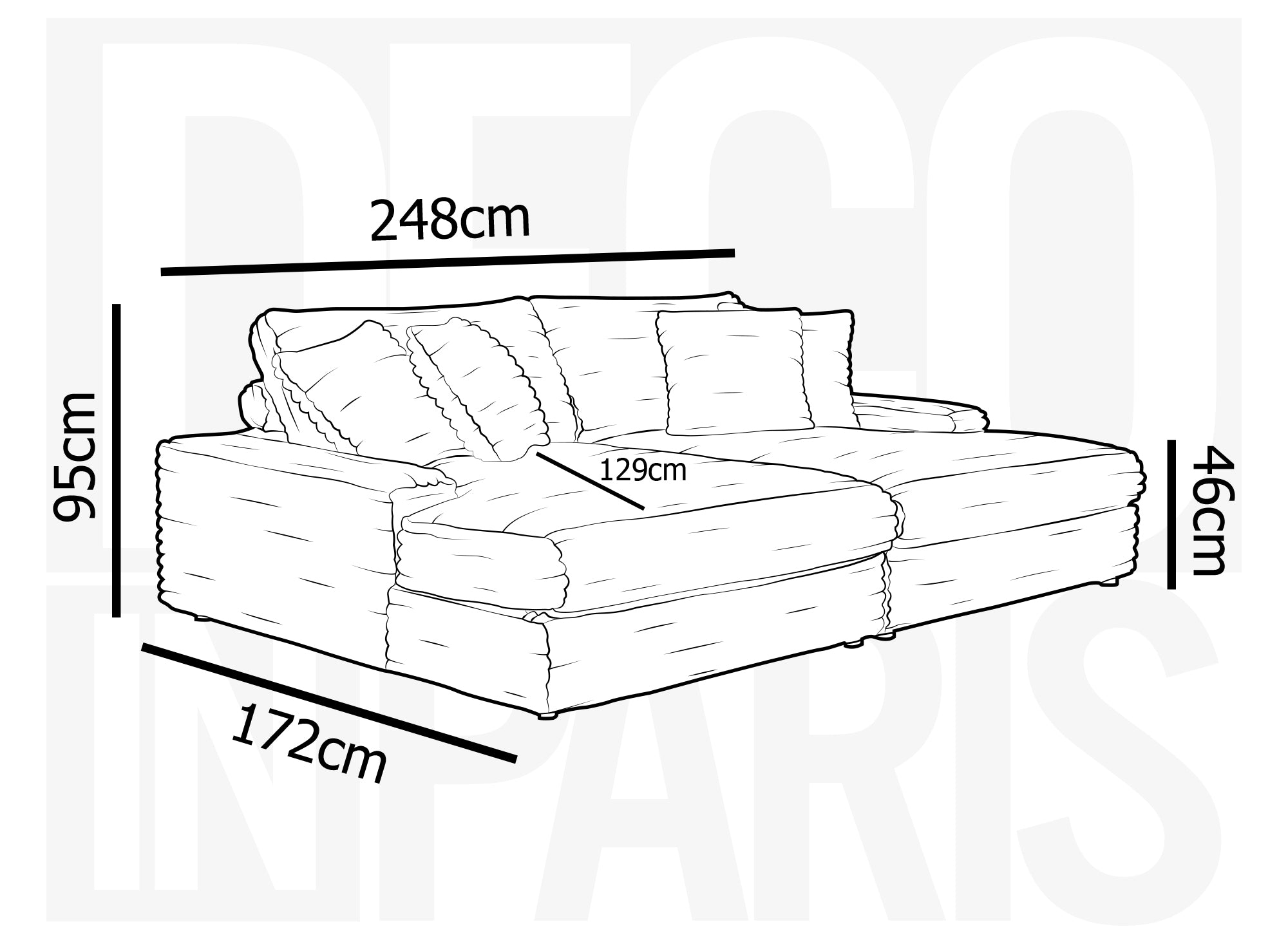 Sofá chaise longue recto de 2 plazas DAHO en tejido acanalado color topo suave