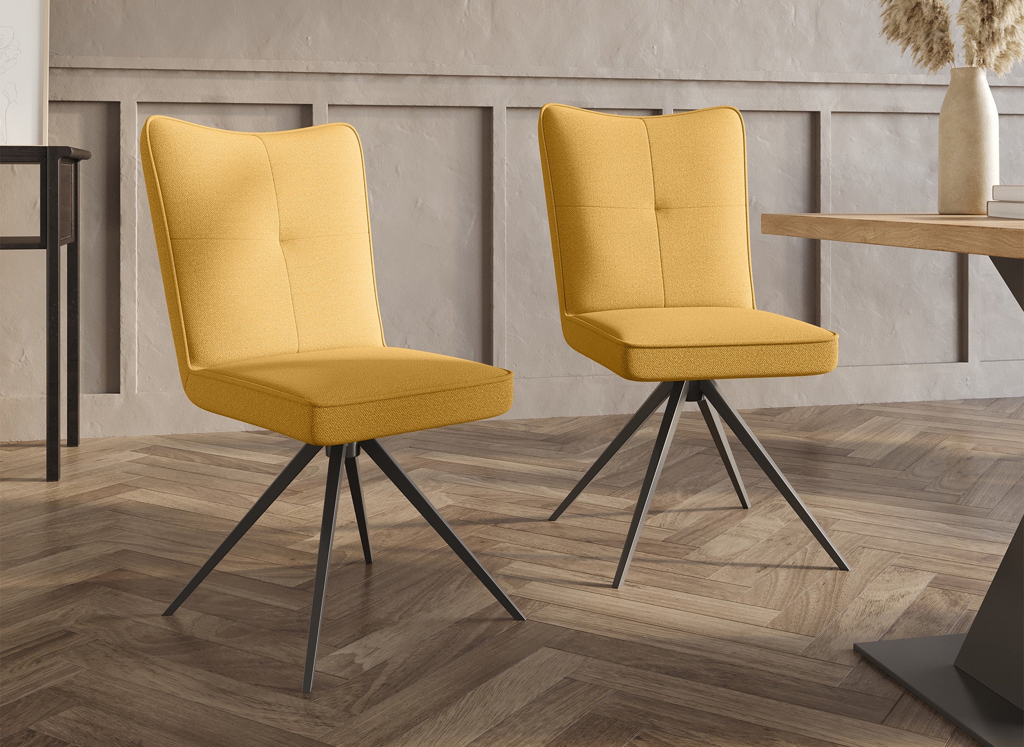 Juego de 2 sillas giratorias FELICIE de tela amarilla