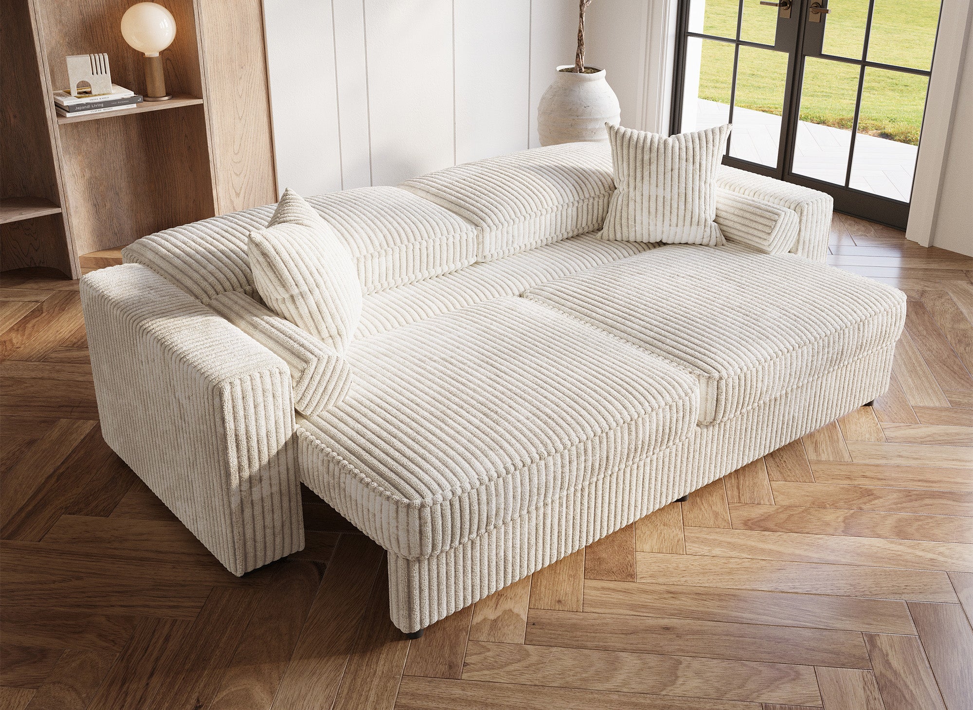 Sofá cama ALINE de 3 plazas en pana gruesa color beige