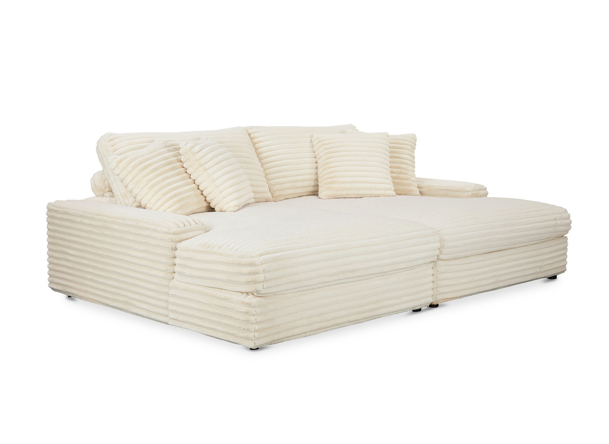 Sofá recto de 2 plazas DAHO en suave tejido acanalado color beige