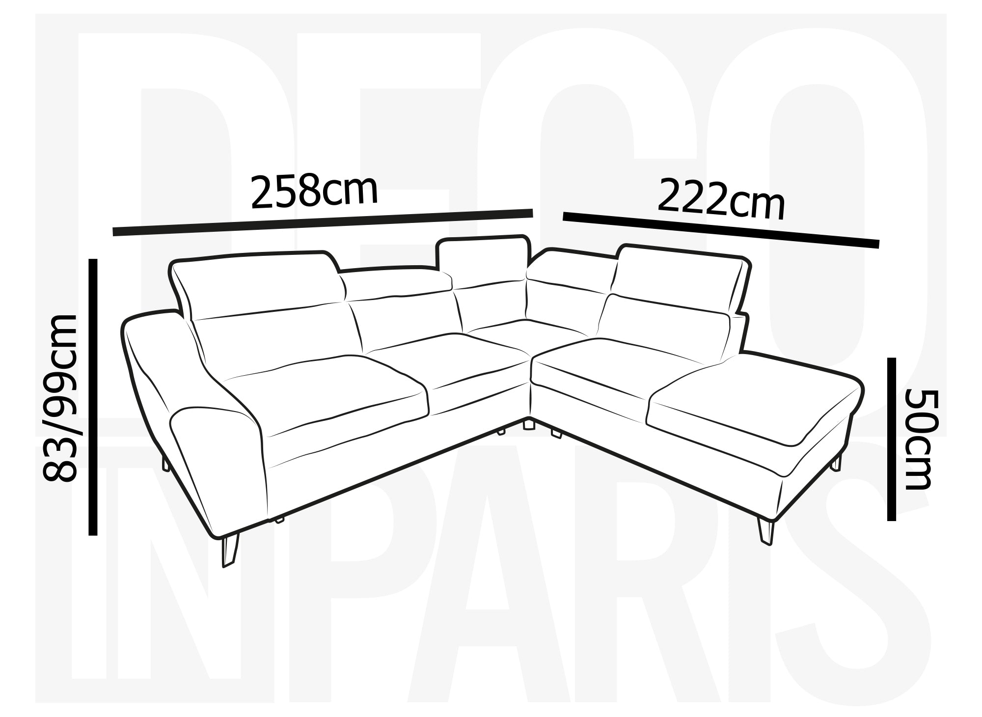 Sofá cama esquinero DALTON con almacenaje en pana gris gruesa - Esquina derecha