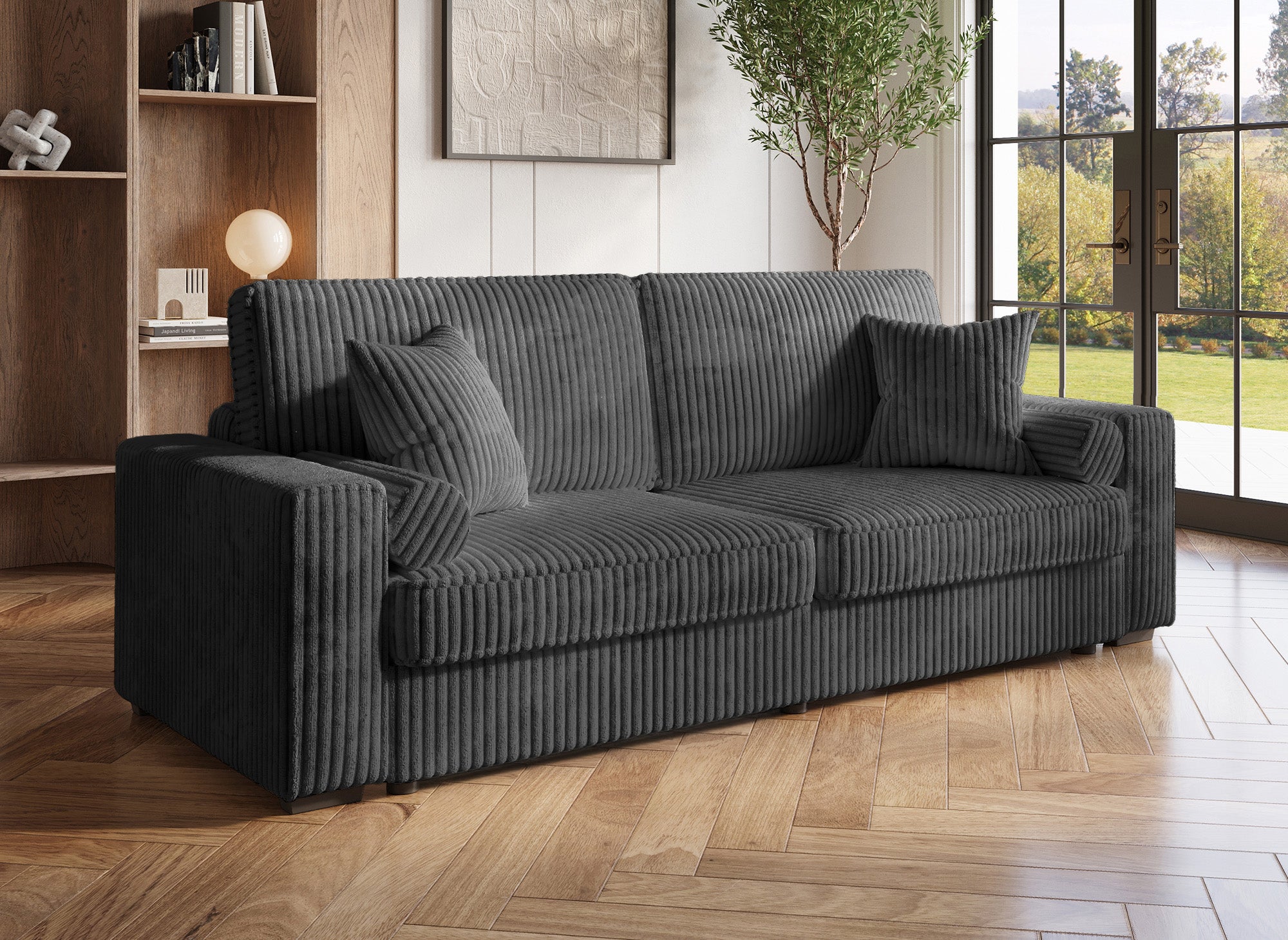 Sofá cama ALINE de 3 plazas en pana gris gruesa