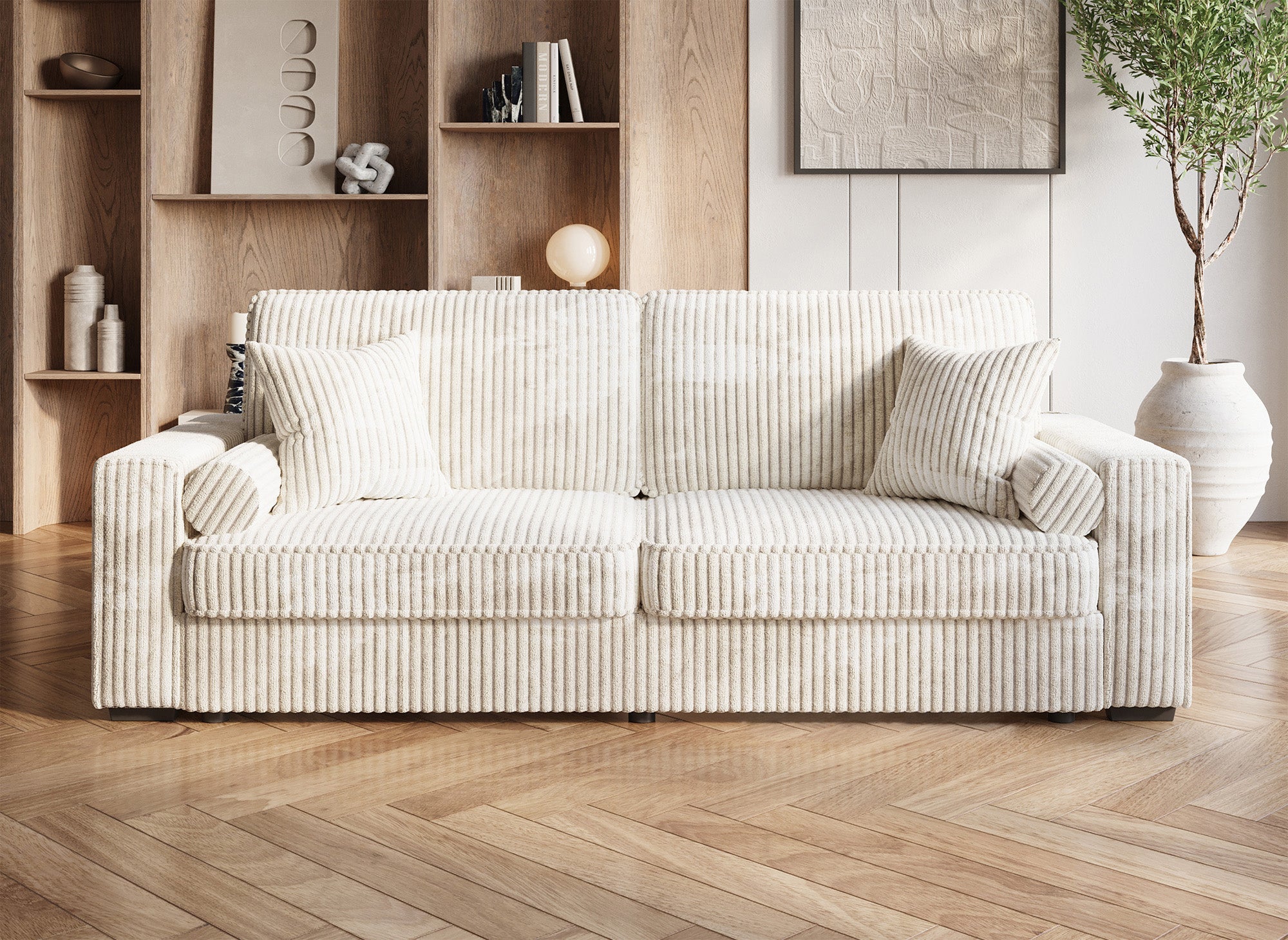 Sofá cama ALINE de 3 plazas en pana gruesa color beige