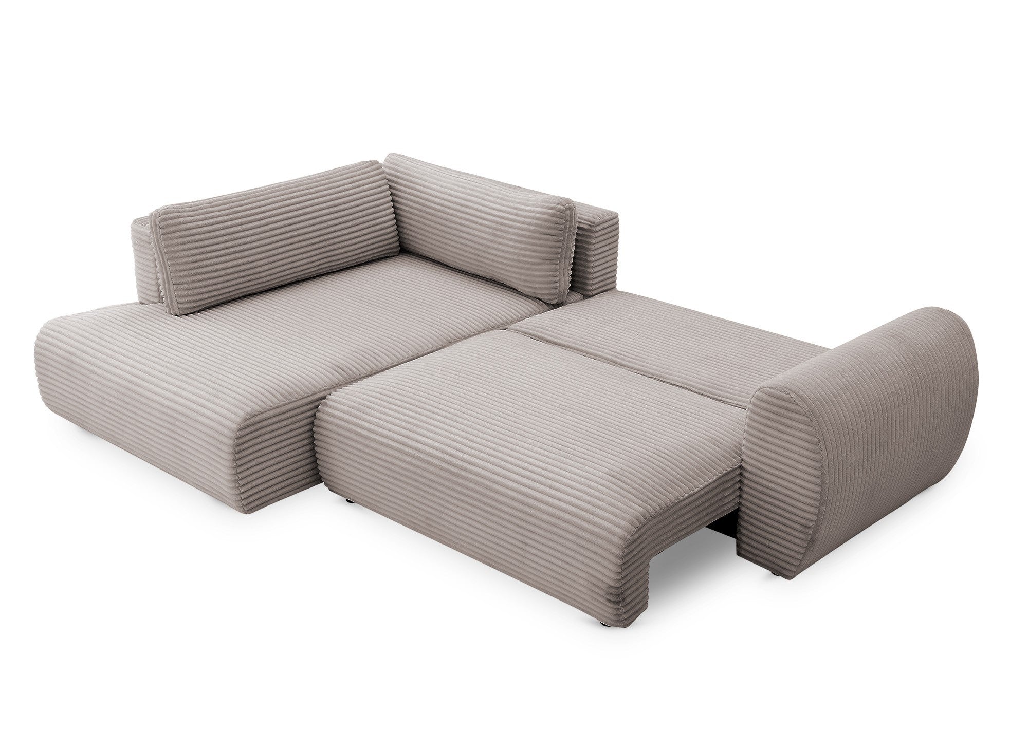 Sofá cama esquinero TILDA con chaise longue y almacenaje en suave color topo acanalado - Esquina izquierda