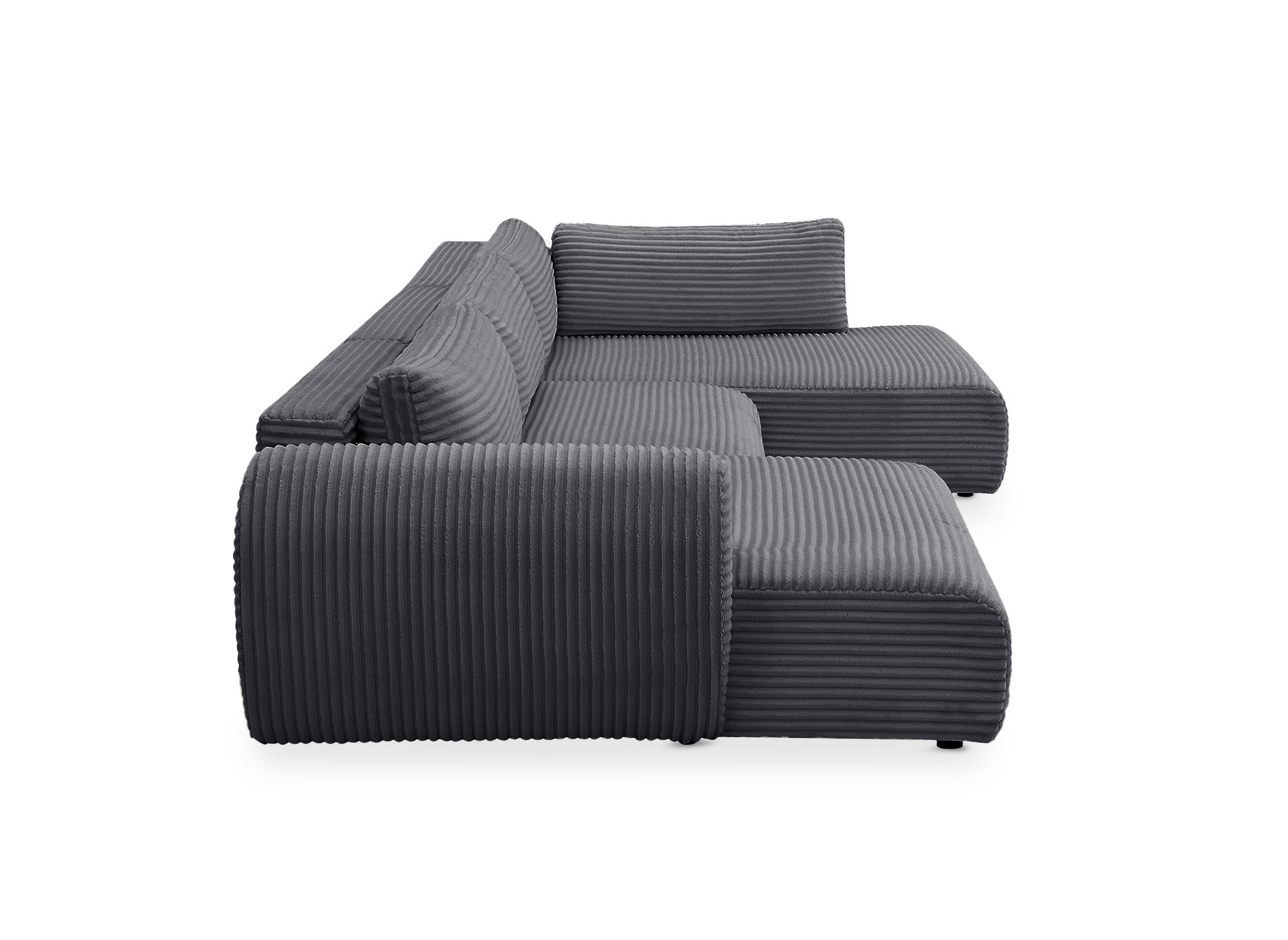 Sofá cama panorámico convertible TILDA con almacenaje en terciopelo de pana gris - Esquina derecha