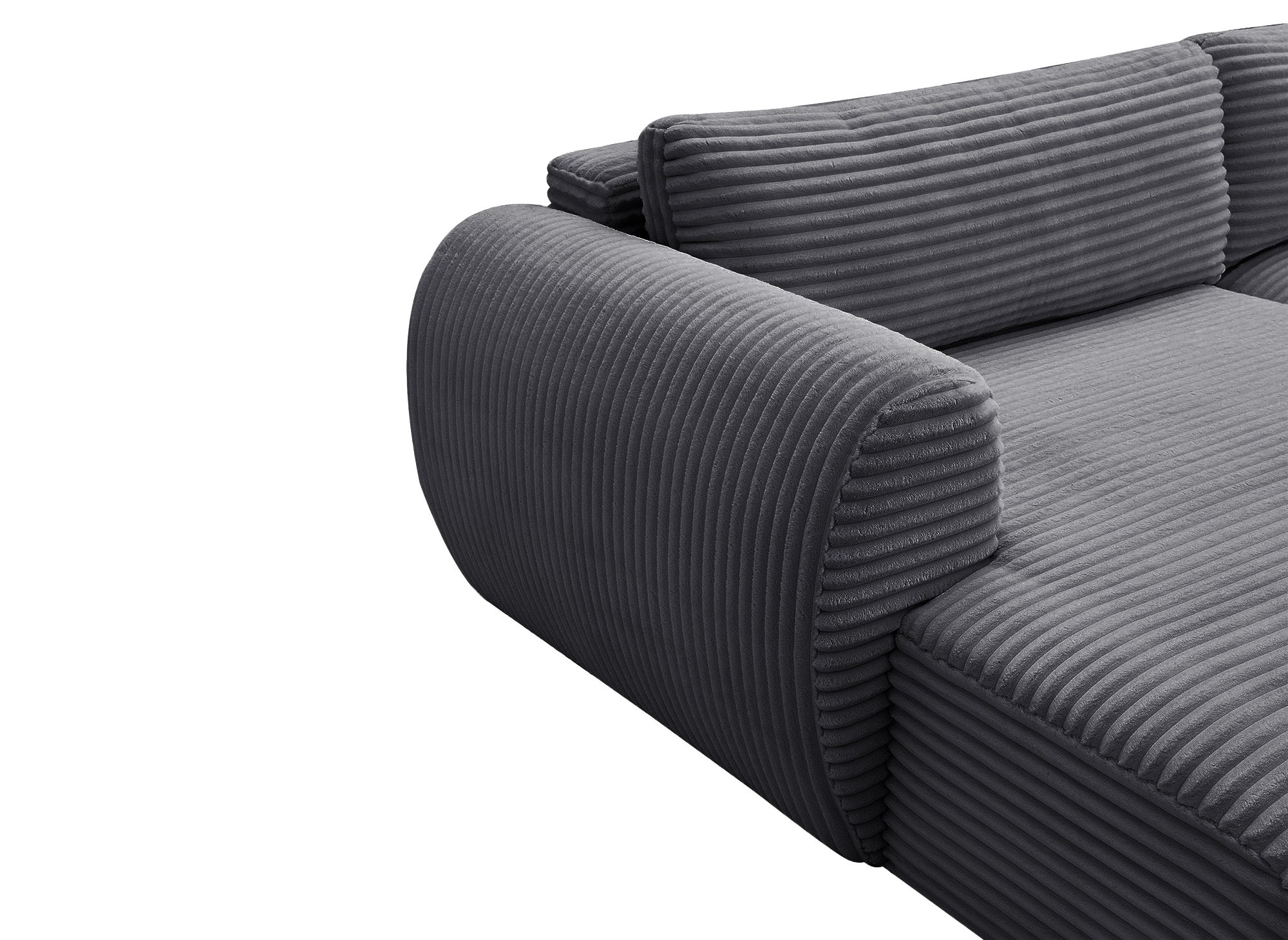 Sofá cama panorámico convertible TILDA con almacenaje en terciopelo de pana gris - Esquina derecha