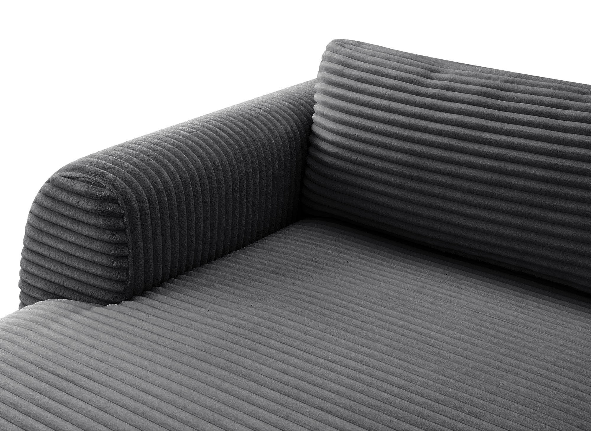 Sofá cama panorámico convertible TILDA con almacenaje en terciopelo de pana gris - Esquina derecha