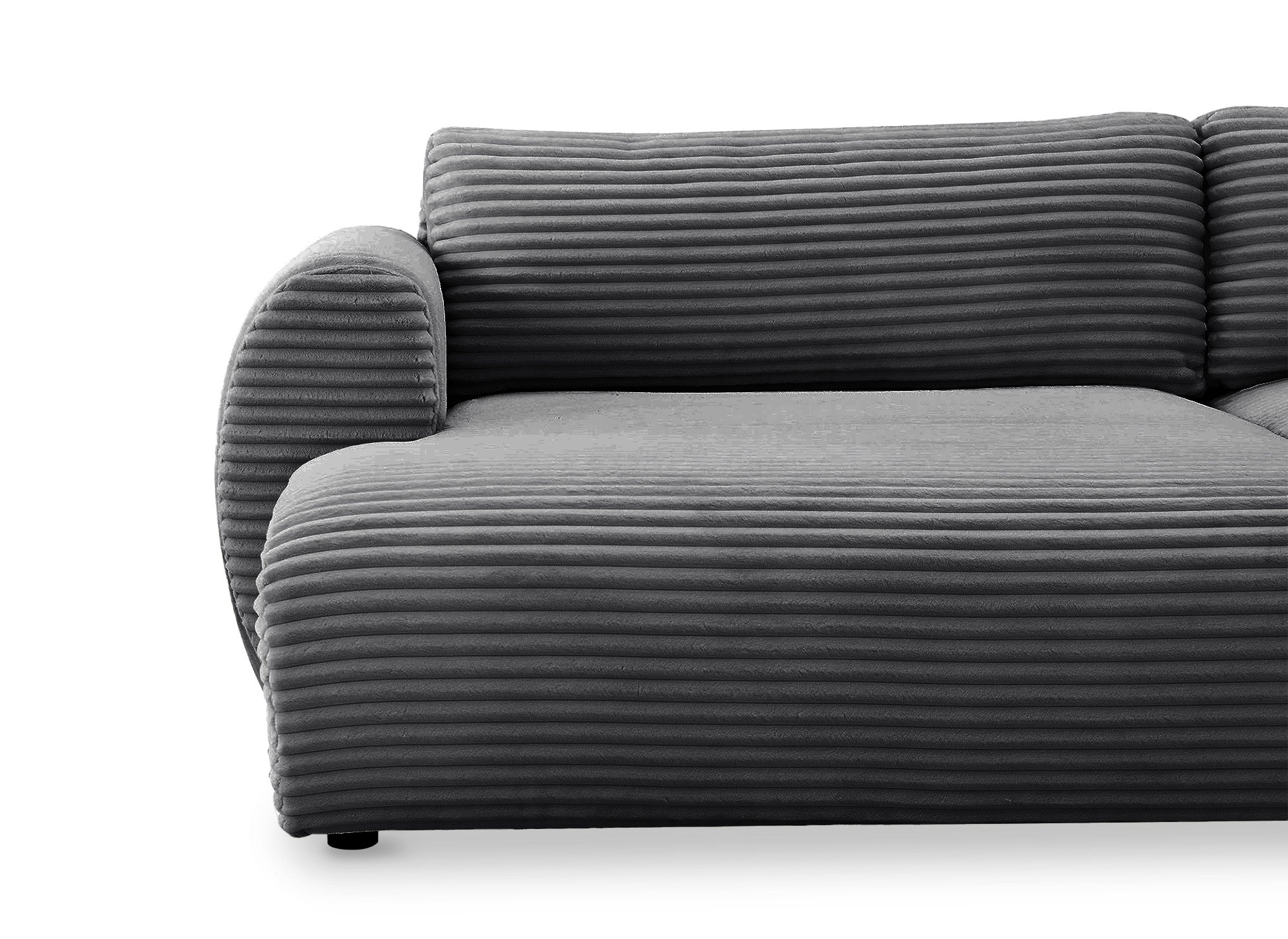 Sofá cama panorámico convertible TILDA con almacenaje en terciopelo de pana gris - Esquina derecha