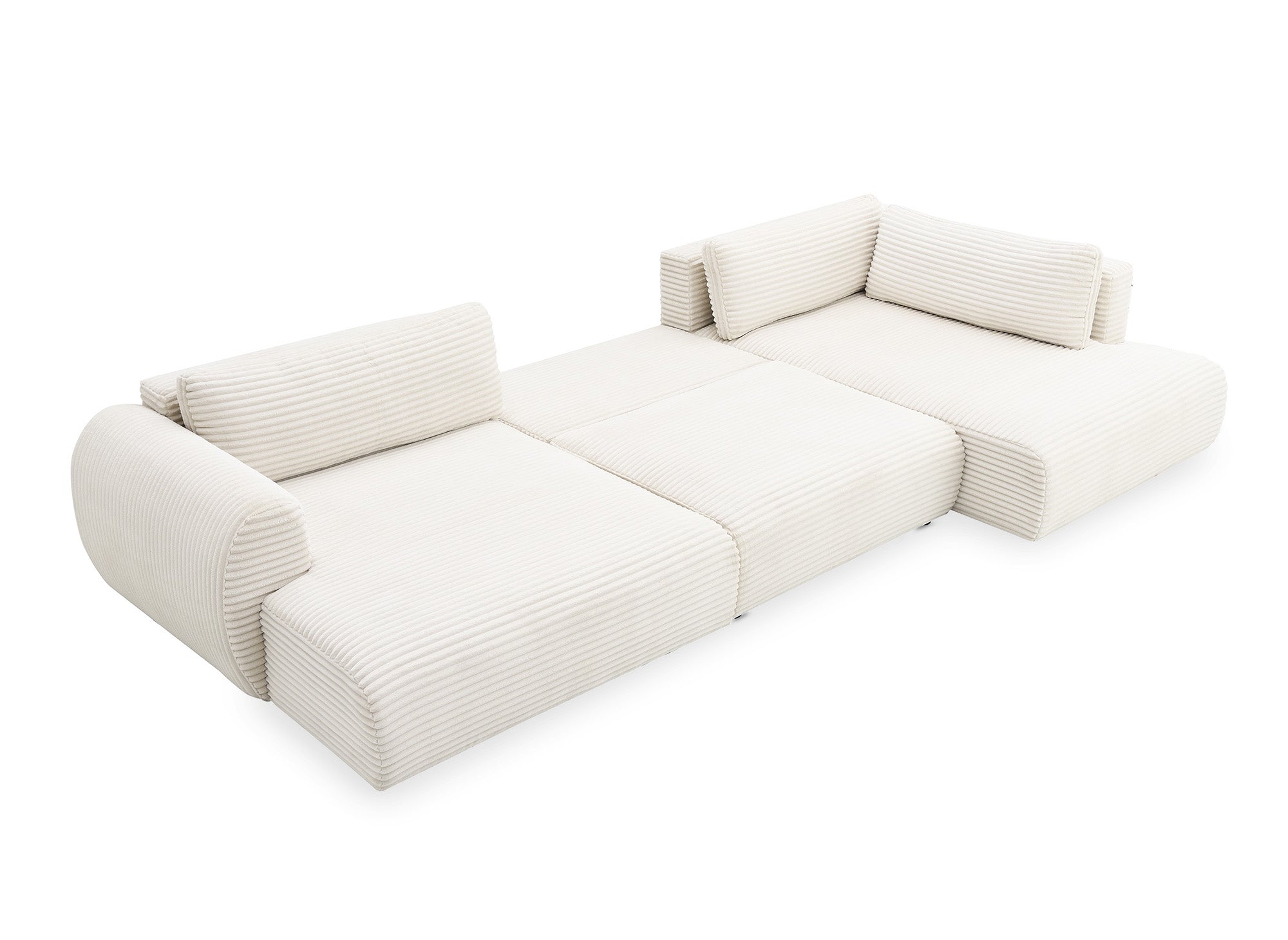 Sofá cama panorámico convertible TILDA con almacenaje en terciopelo de pana beige - Esquina derecha