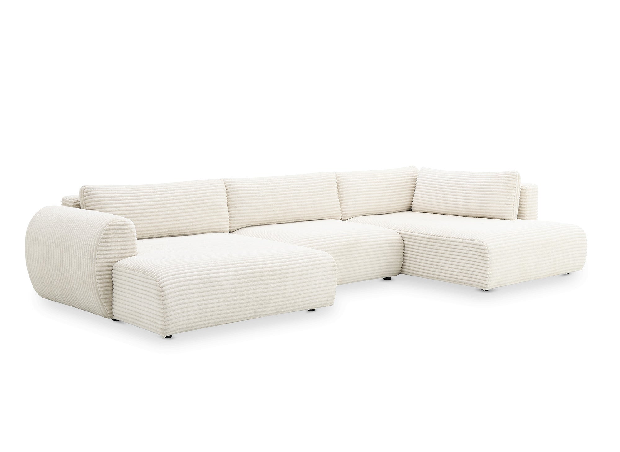 Sofá cama panorámico convertible TILDA con almacenaje en terciopelo de pana beige - Esquina derecha