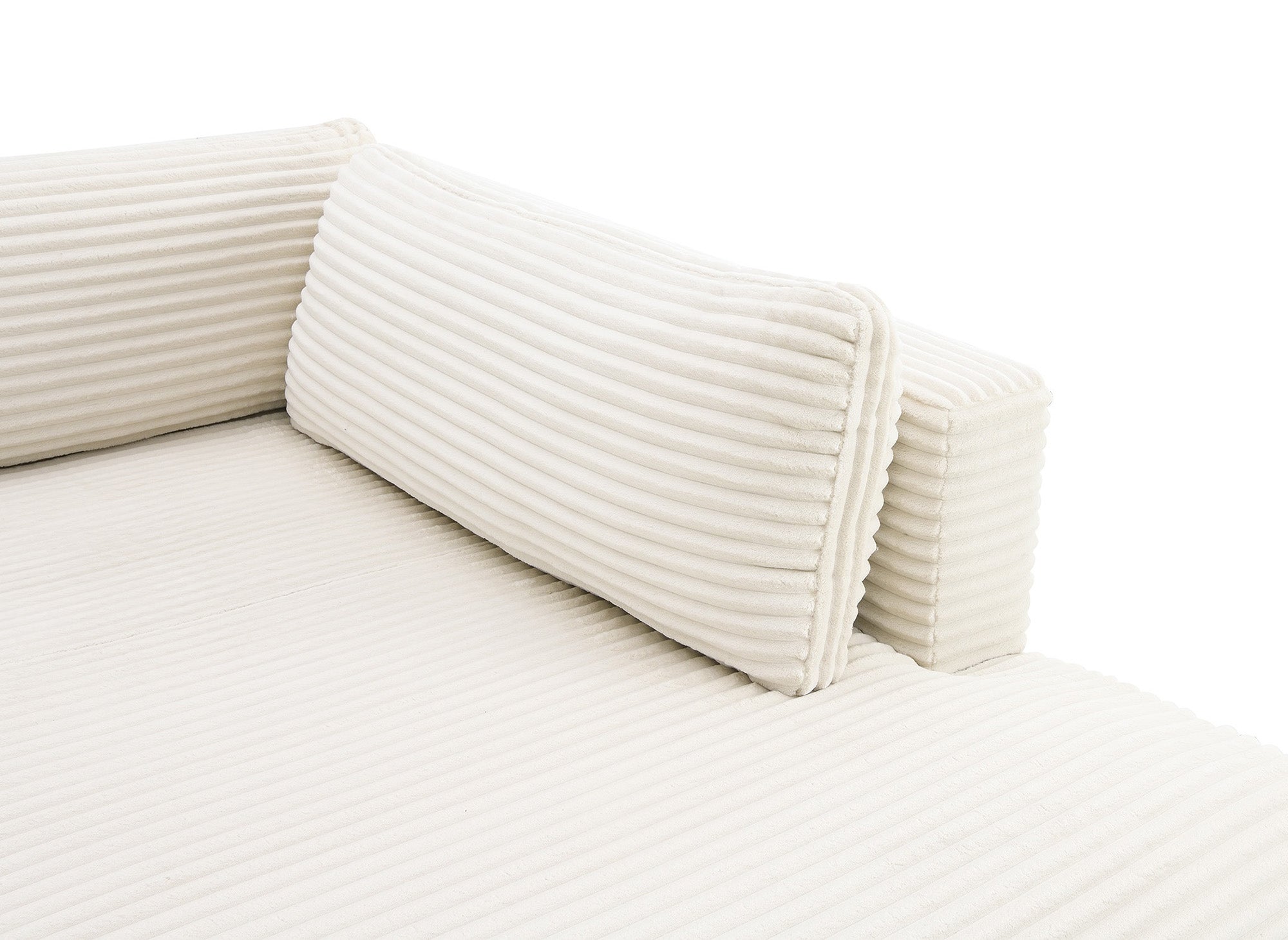 Sofá cama panorámico convertible TILDA con almacenaje en terciopelo de pana beige - Esquina derecha