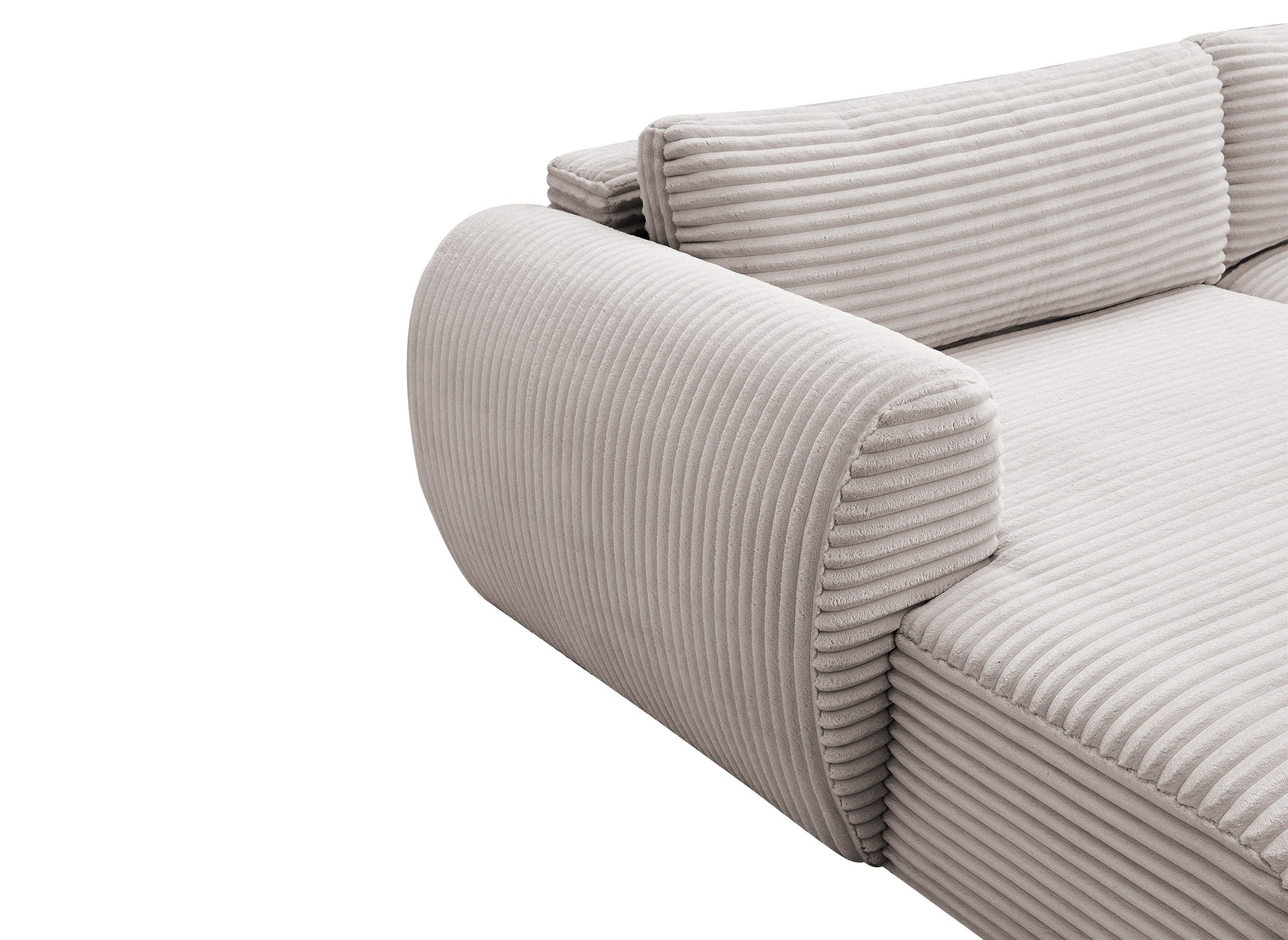 Sofá cama panorámico convertible TILDA con almacenaje en terciopelo de pana color topo - Esquina derecha