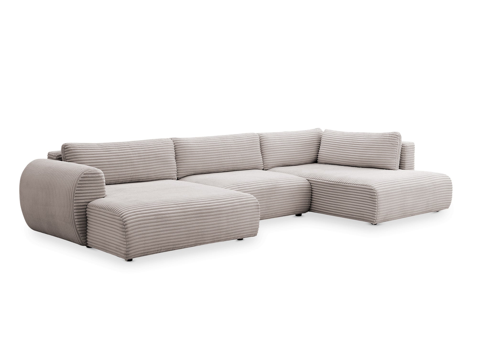 Sofá cama panorámico convertible TILDA con almacenaje en terciopelo de pana color topo - Esquina derecha