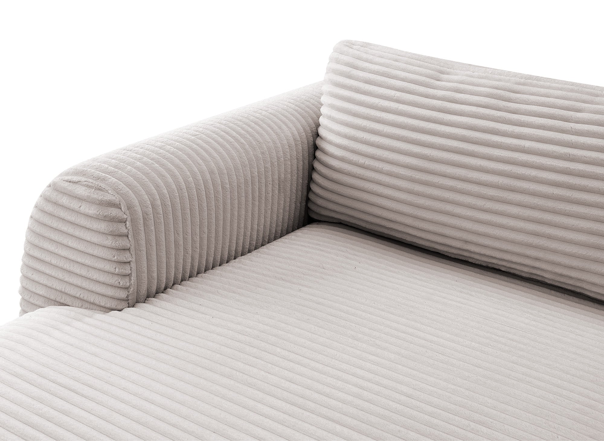 Sofá cama panorámico convertible TILDA con almacenaje en terciopelo de pana color topo - Esquina derecha