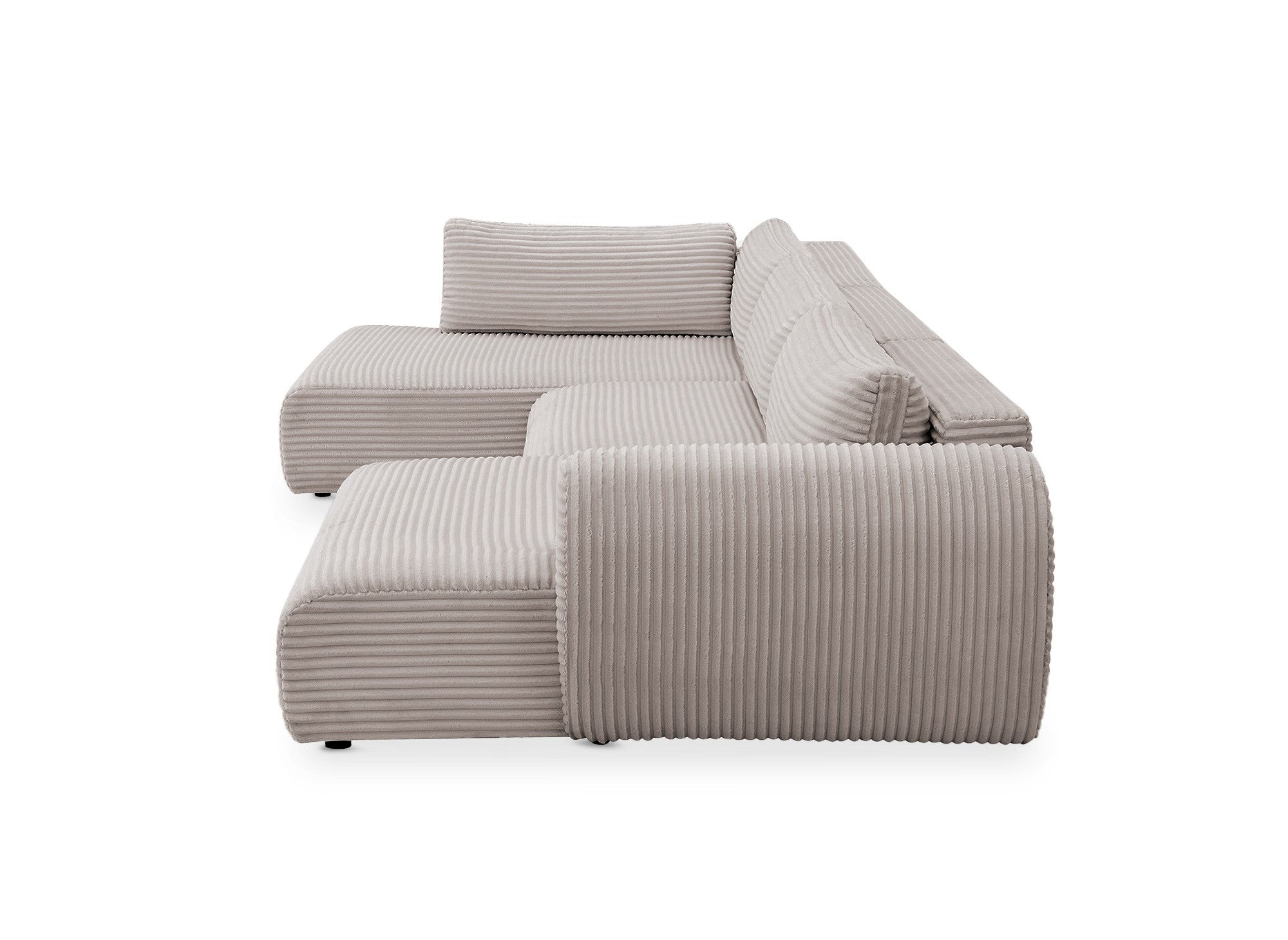 Sofá cama panorámico convertible TILDA con almacenaje en terciopelo de pana color topo - Esquina izquierda