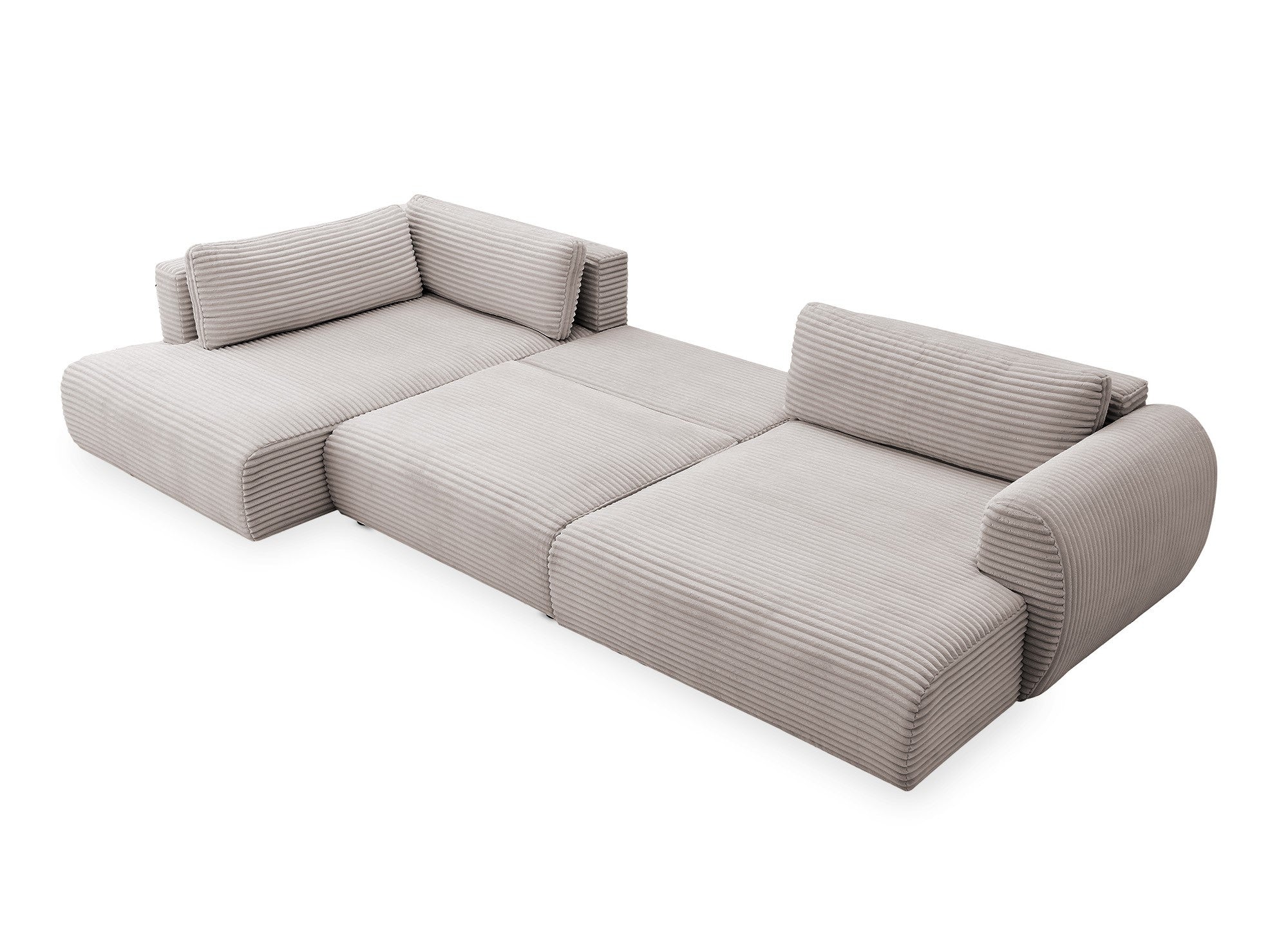 Sofá cama panorámico convertible TILDA con almacenaje en terciopelo de pana color topo - Esquina izquierda