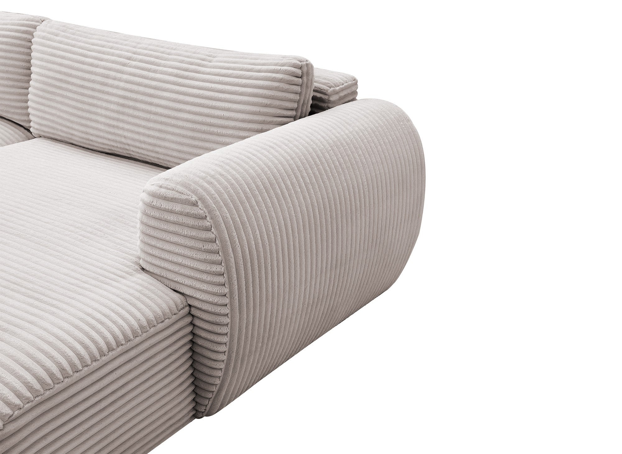 Sofá cama panorámico convertible TILDA con almacenaje en terciopelo de pana color topo - Esquina izquierda