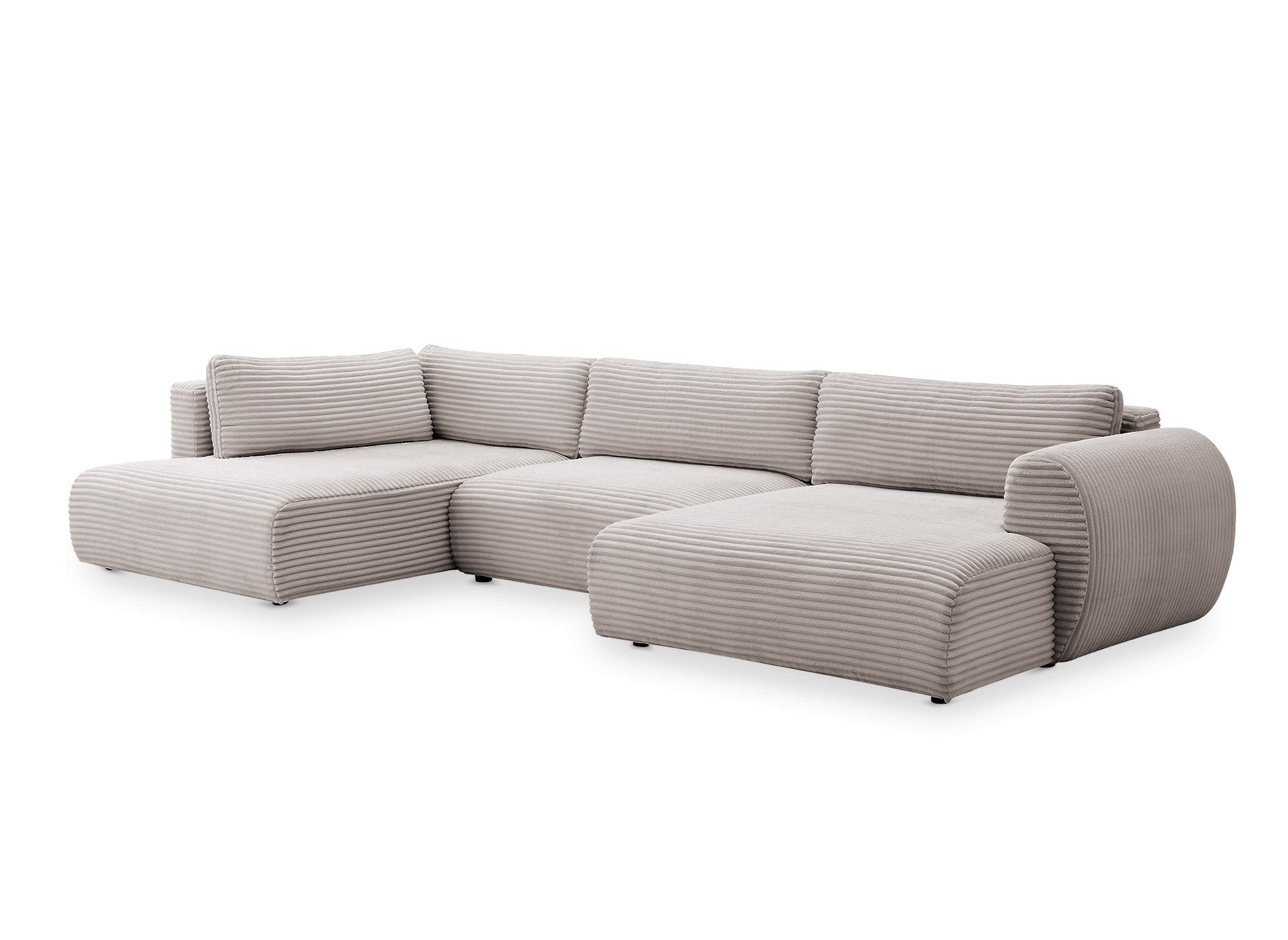 Sofá cama panorámico convertible TILDA con almacenaje en terciopelo de pana color topo - Esquina izquierda